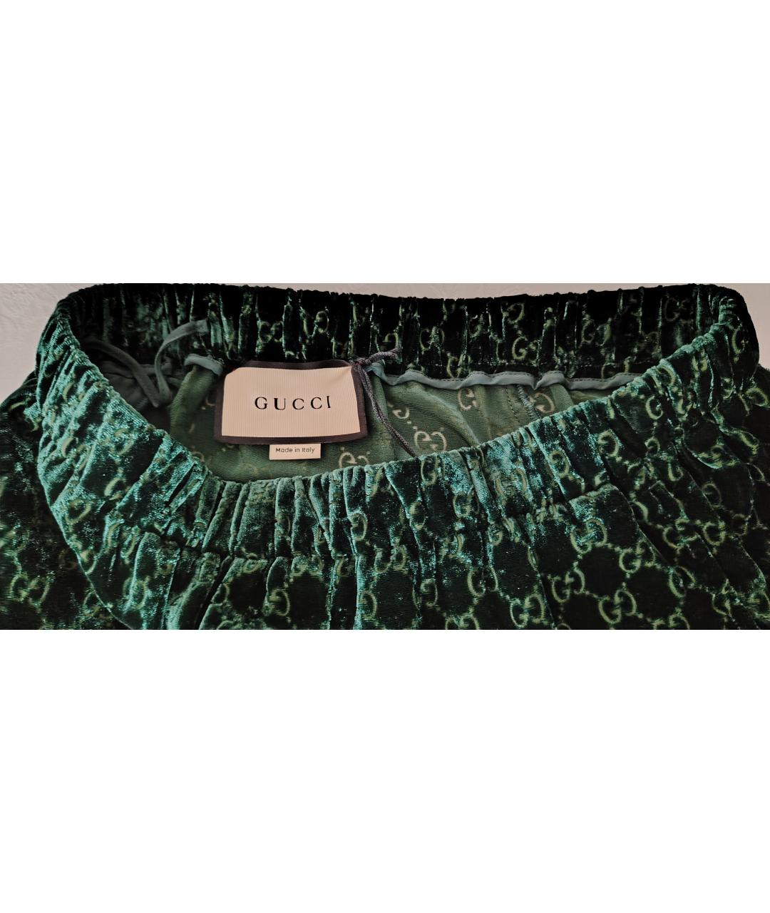 GUCCI Зеленые вискозные прямые брюки, фото 3