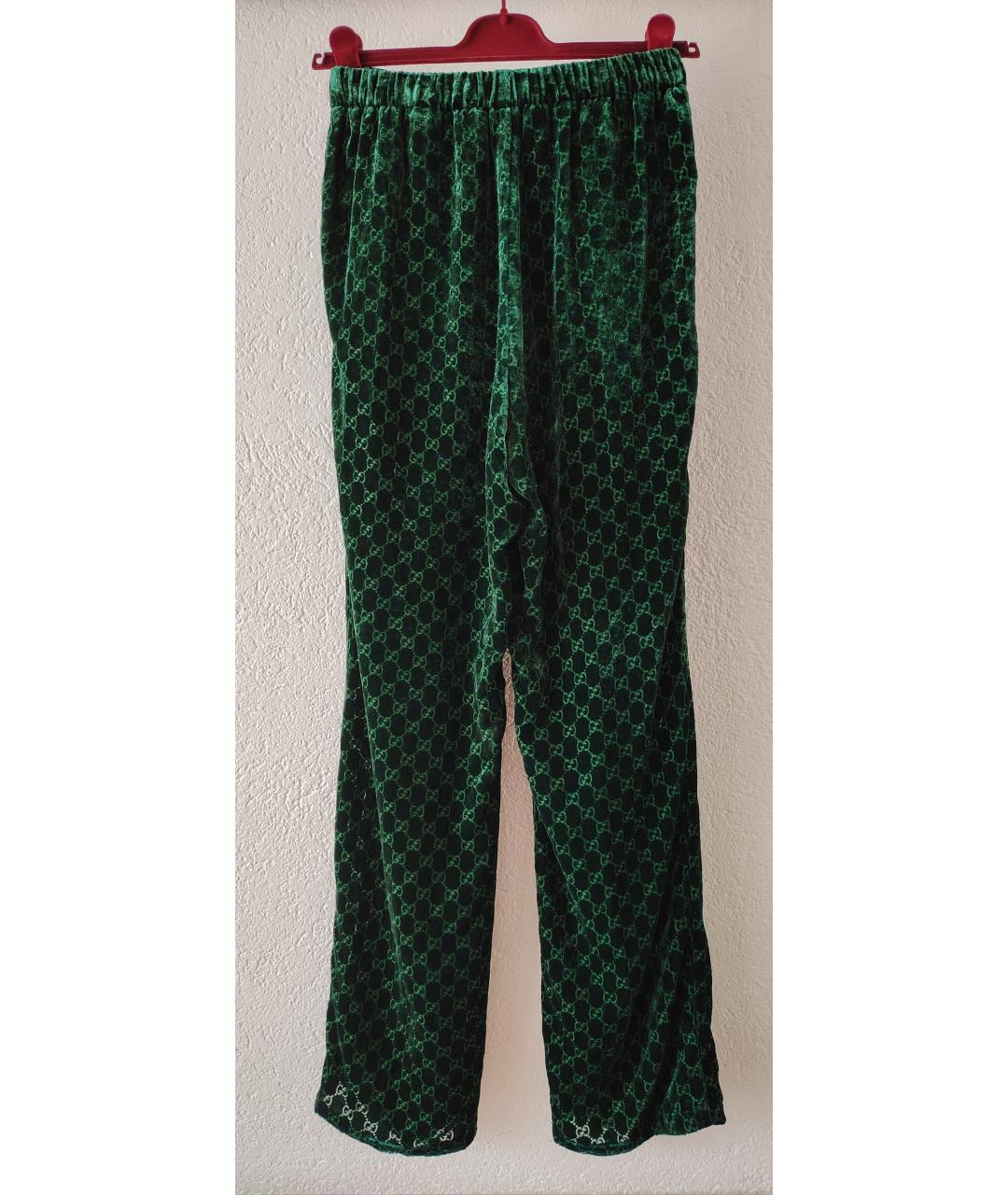 GUCCI Зеленые вискозные прямые брюки, фото 2