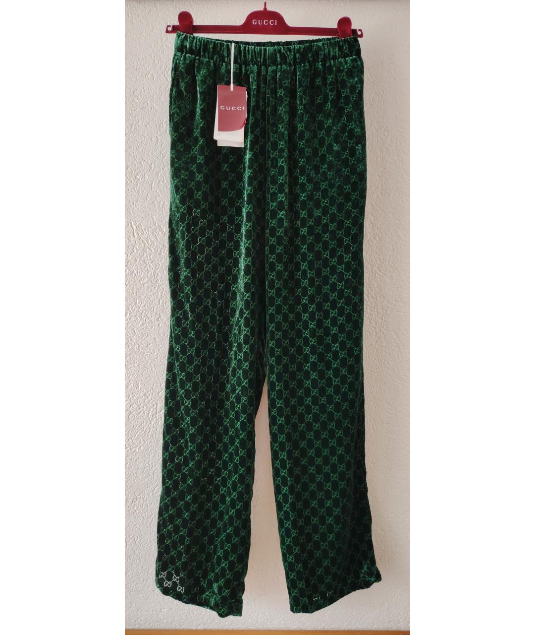 GUCCI Зеленые вискозные прямые брюки, фото 5