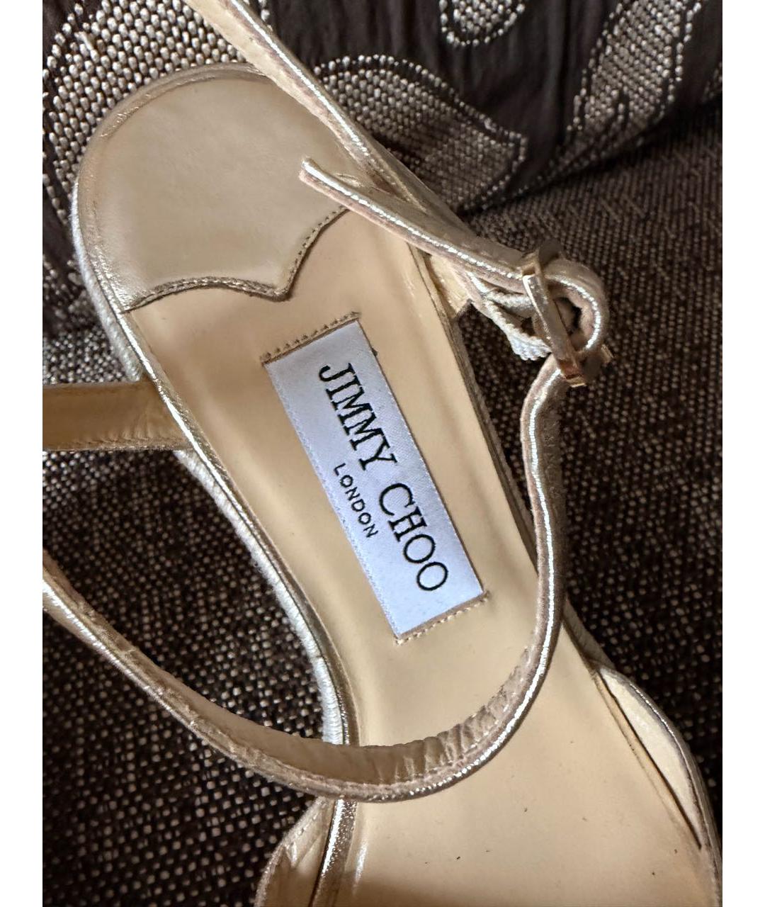 JIMMY CHOO Золотые кожаные босоножки, фото 8