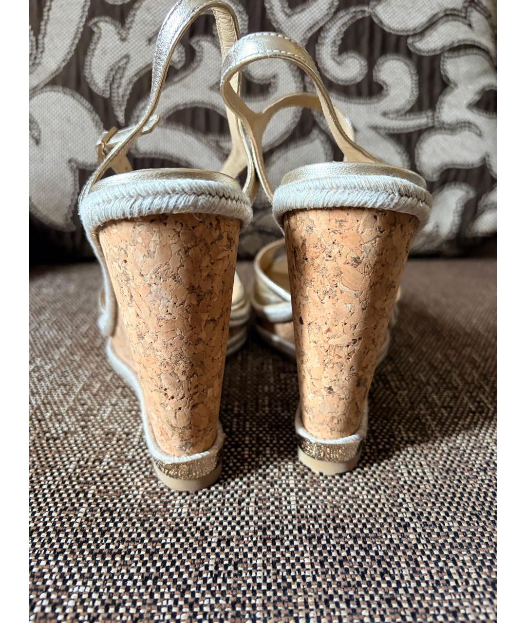 JIMMY CHOO Золотые кожаные босоножки, фото 3