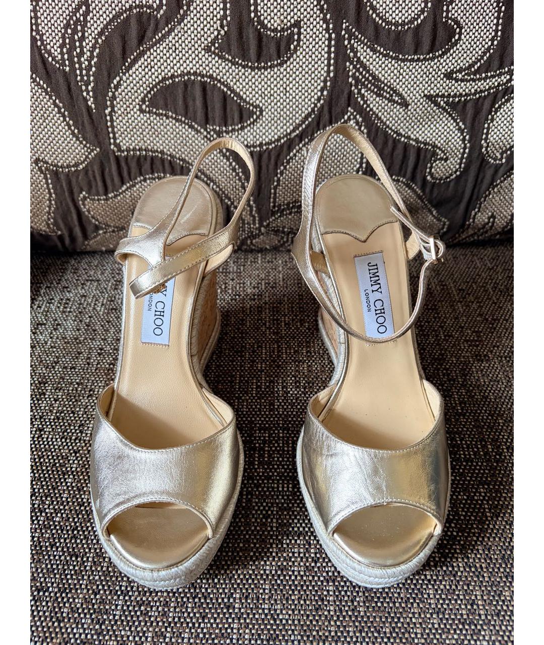JIMMY CHOO Золотые кожаные босоножки, фото 2