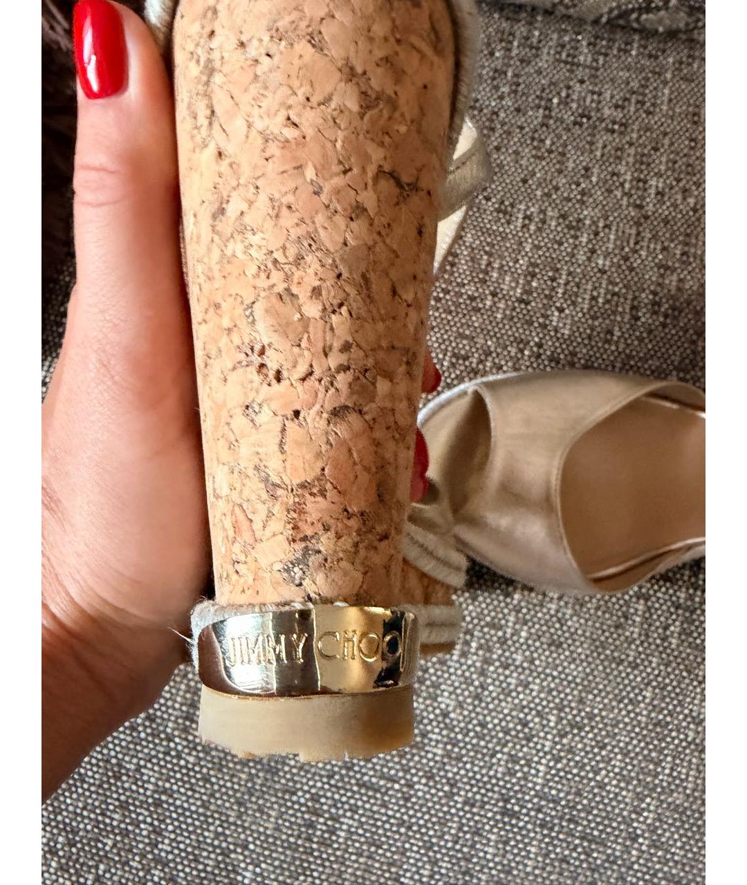 JIMMY CHOO Золотые кожаные босоножки, фото 5