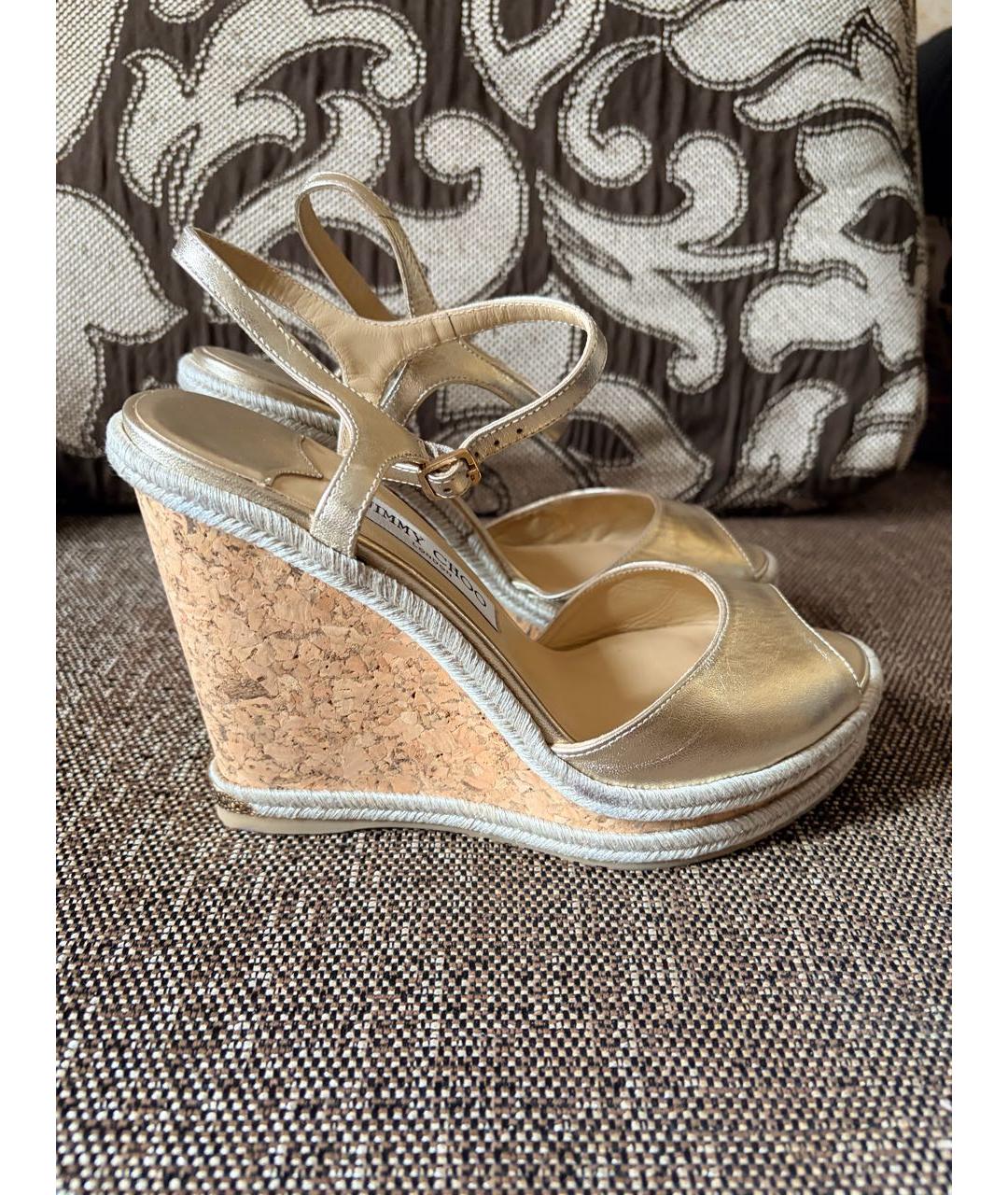 JIMMY CHOO Золотые кожаные босоножки, фото 7