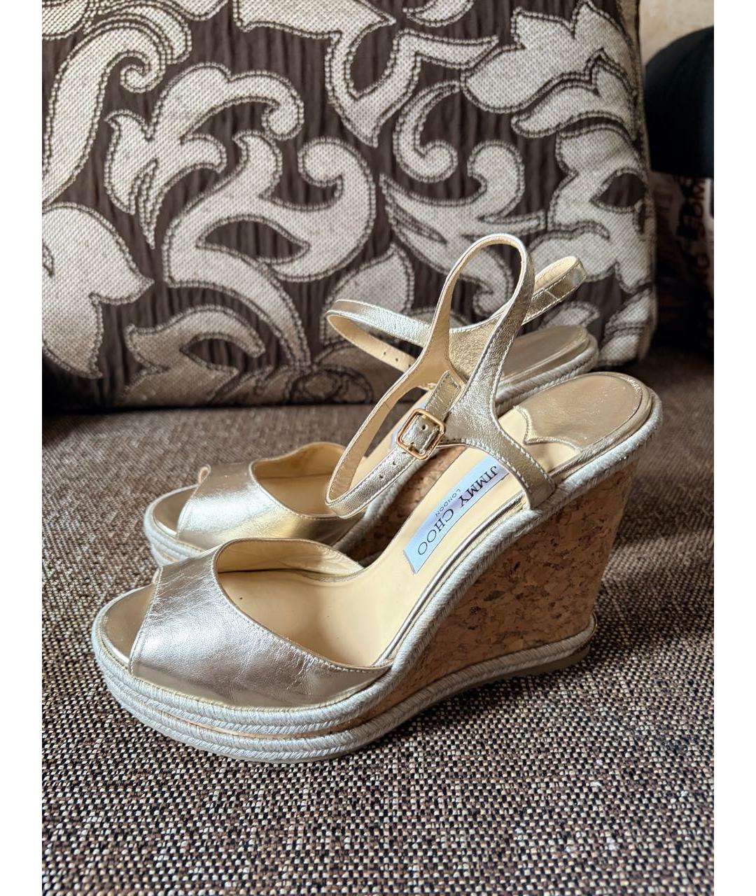 JIMMY CHOO Золотые кожаные босоножки, фото 4
