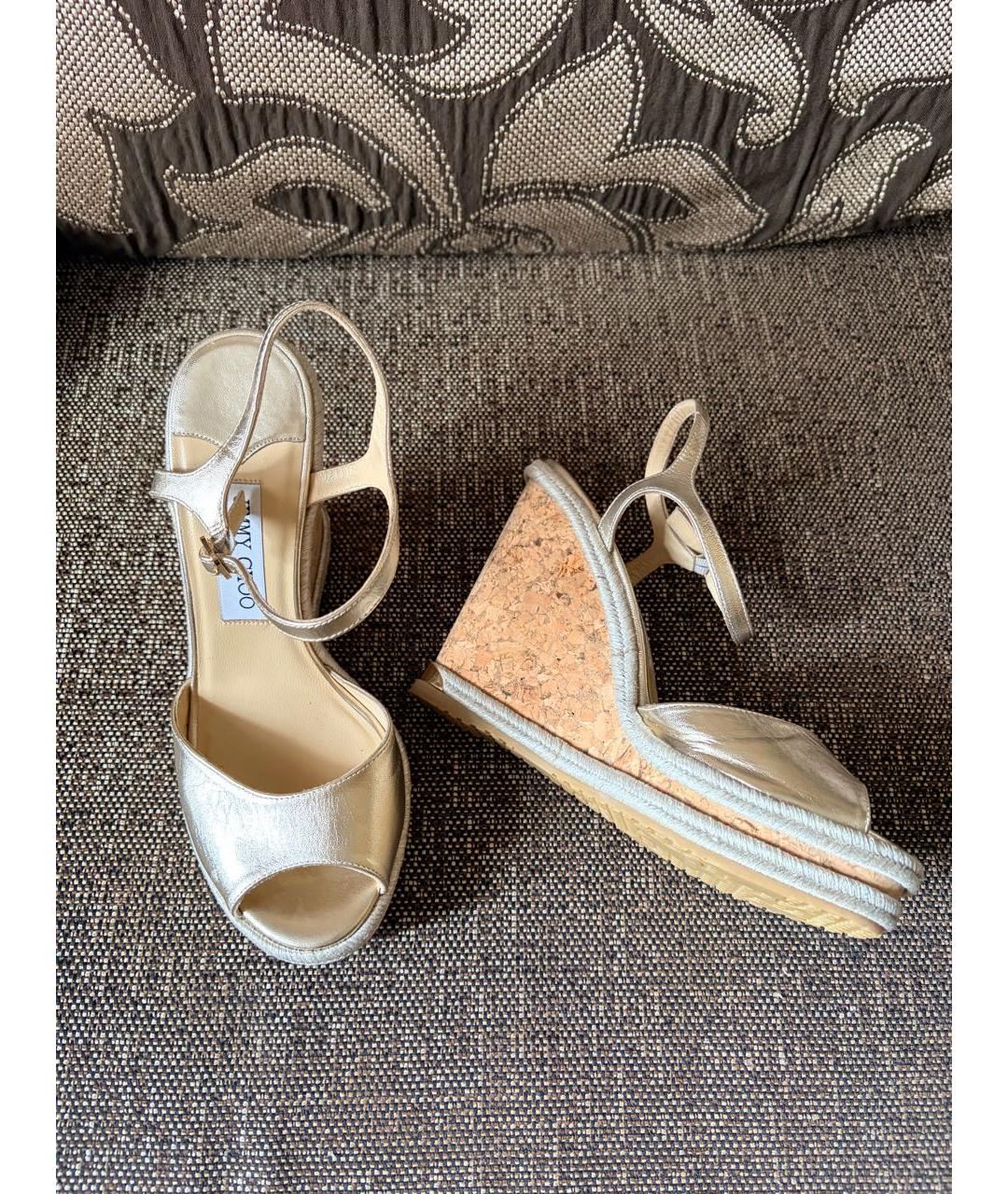 JIMMY CHOO Золотые кожаные босоножки, фото 9
