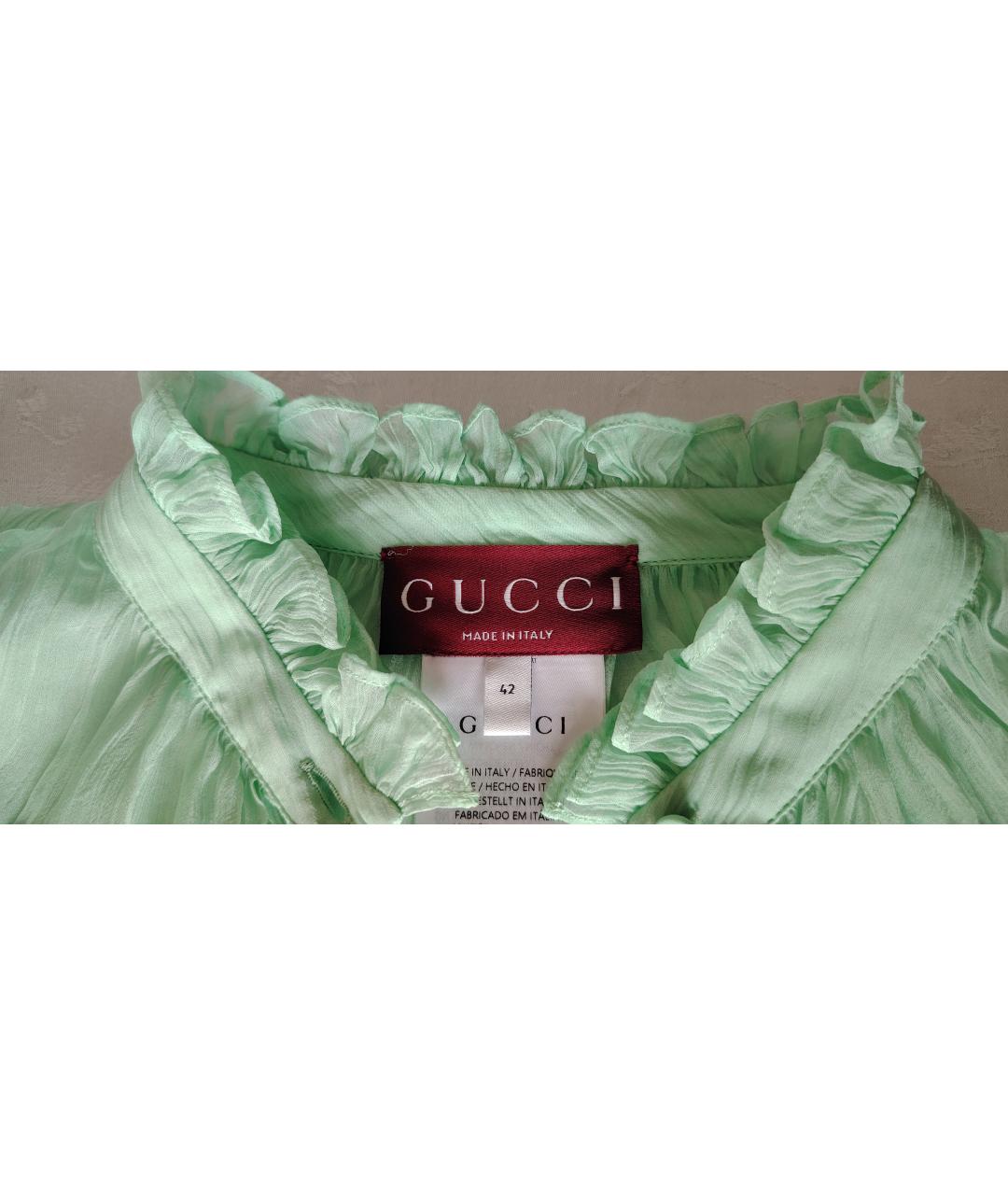 GUCCI Зеленая шелковая блузы, фото 3