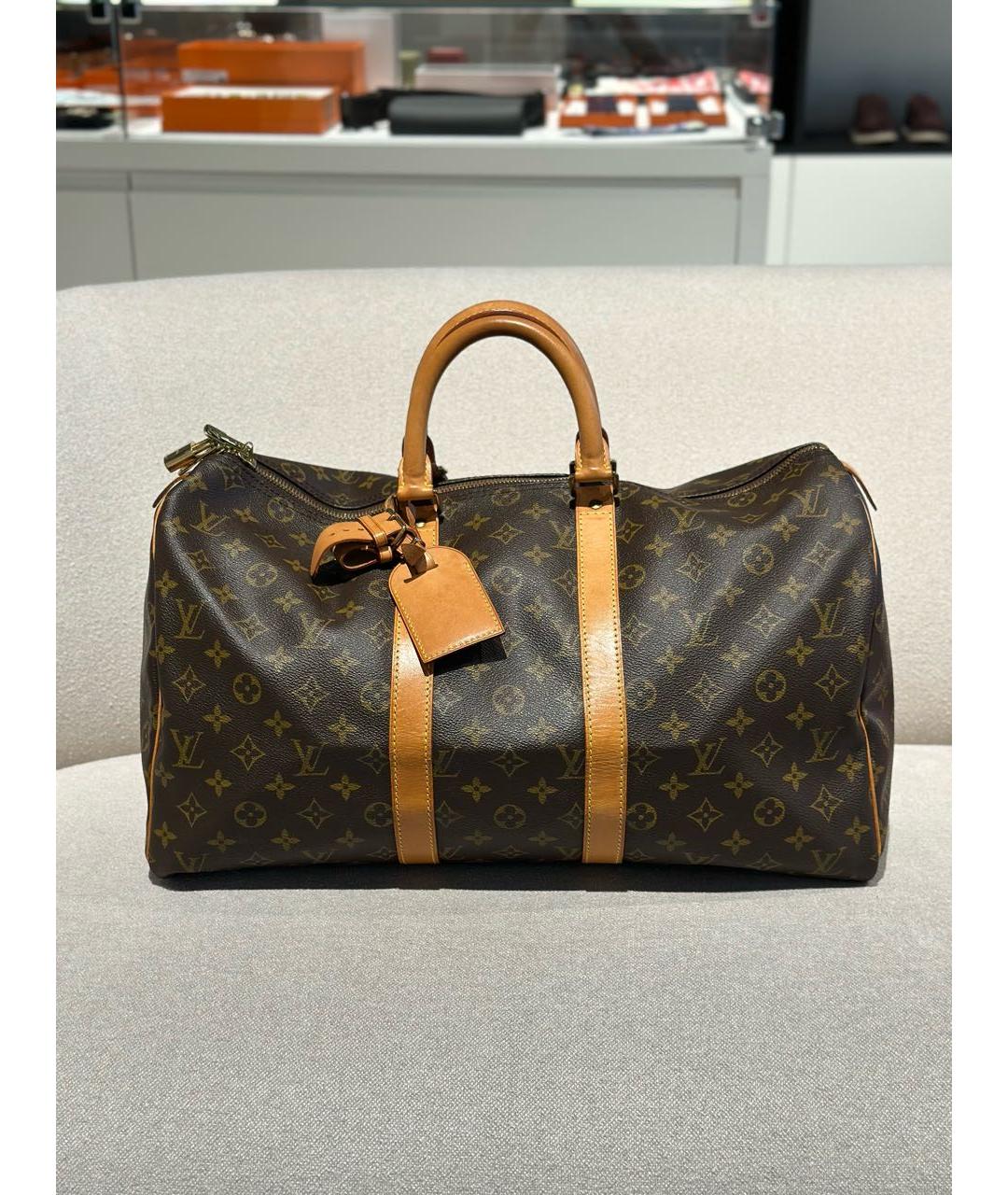 LOUIS VUITTON Коричневая дорожная/спортивная сумка из канвы, фото 9