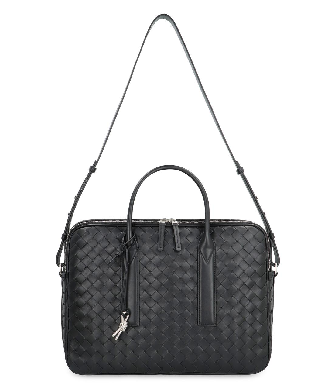 BOTTEGA VENETA Черный кожаный портфель, фото 1