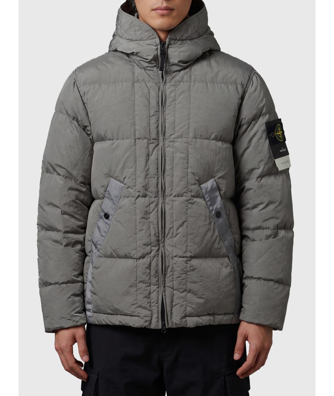 STONE ISLAND Серый нейлоновый пуховик, фото 4