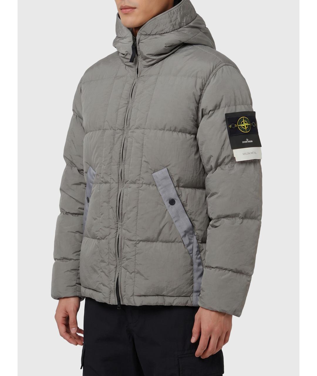 STONE ISLAND Серый нейлоновый пуховик, фото 3