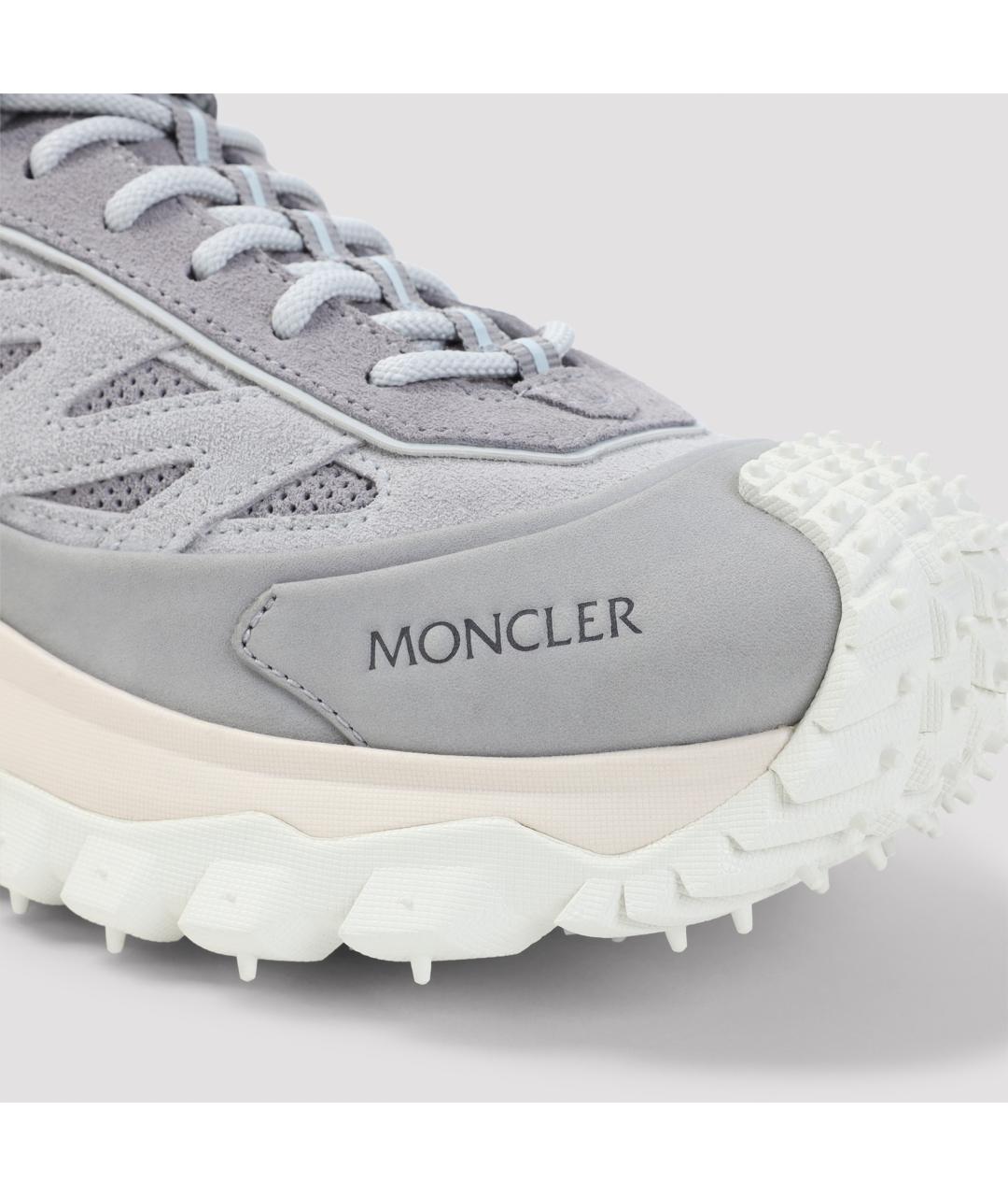 MONCLER Серые кожаные низкие кроссовки / кеды, фото 5