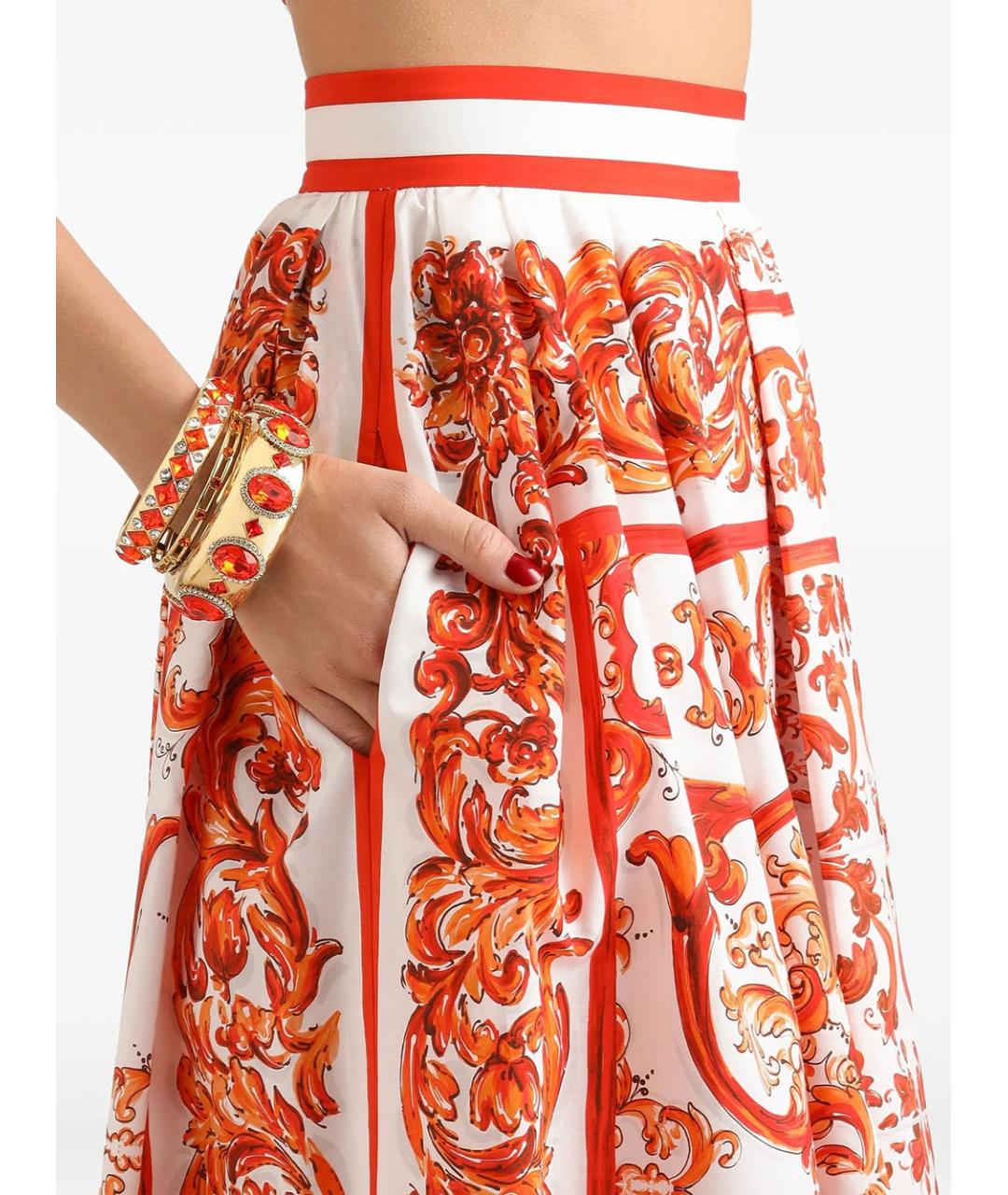 DOLCE&GABBANA Оранжевая хлопковая юбка миди, фото 4