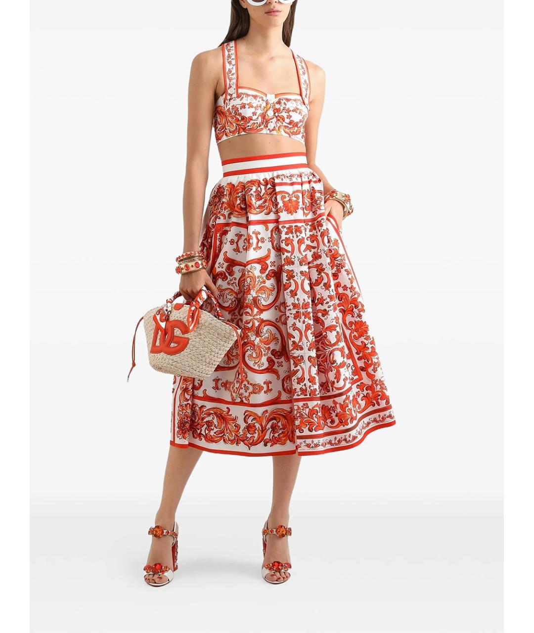 DOLCE&GABBANA Оранжевая хлопковая юбка миди, фото 2