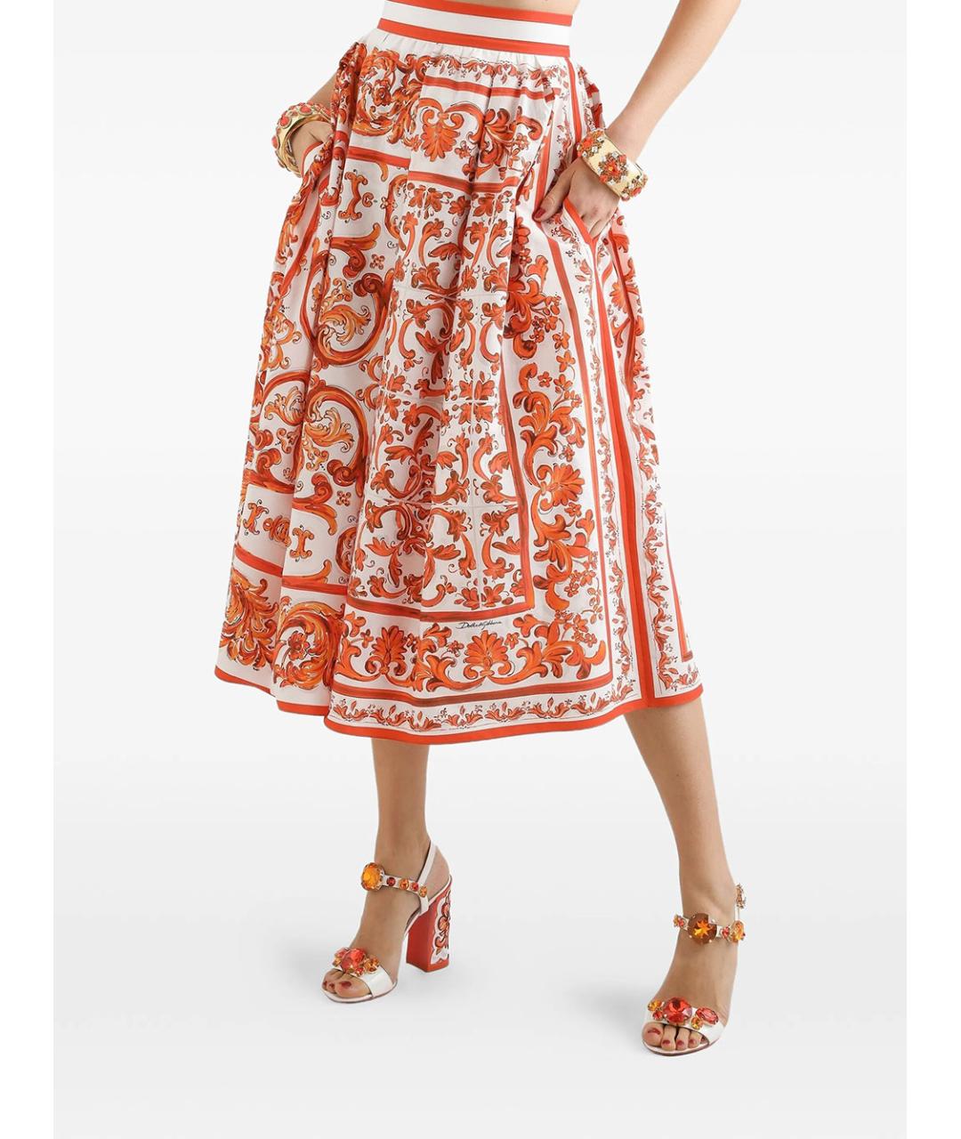 DOLCE&GABBANA Оранжевая хлопковая юбка миди, фото 5