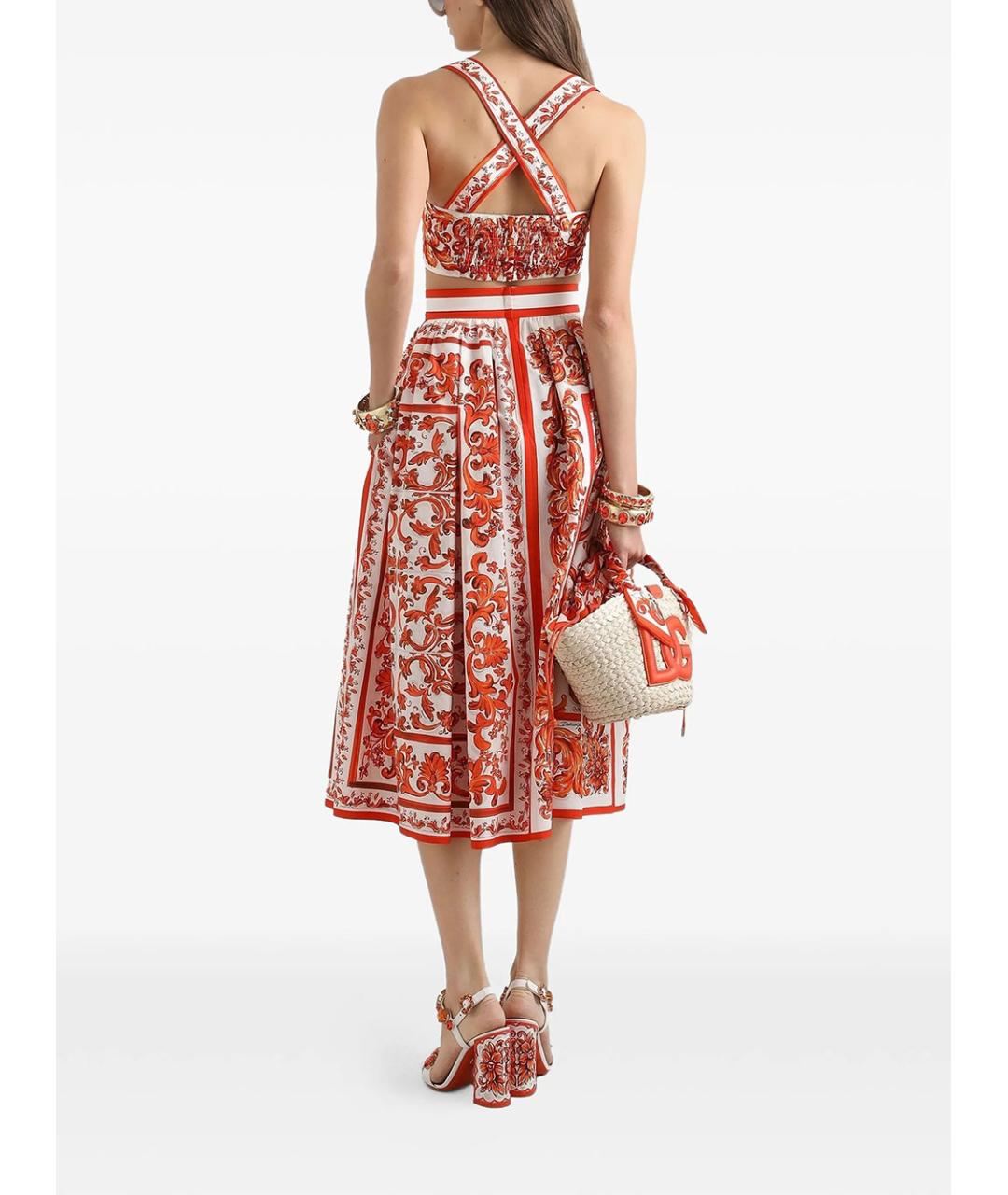 DOLCE&GABBANA Оранжевая хлопковая юбка миди, фото 3