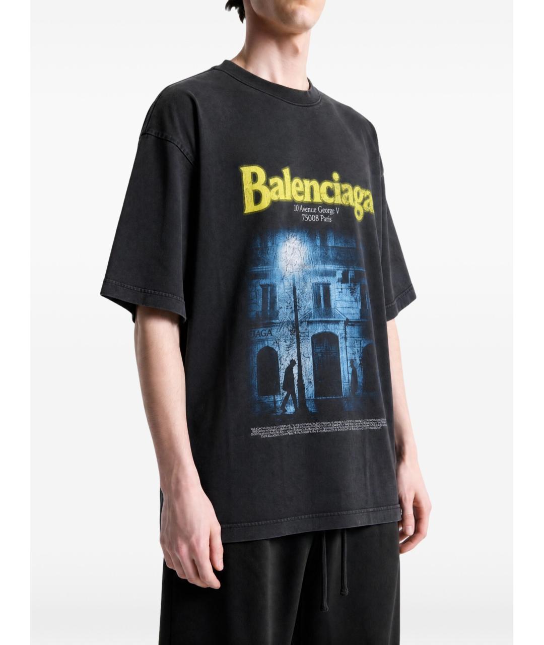 BALENCIAGA Черная хлопковая футболка, фото 4