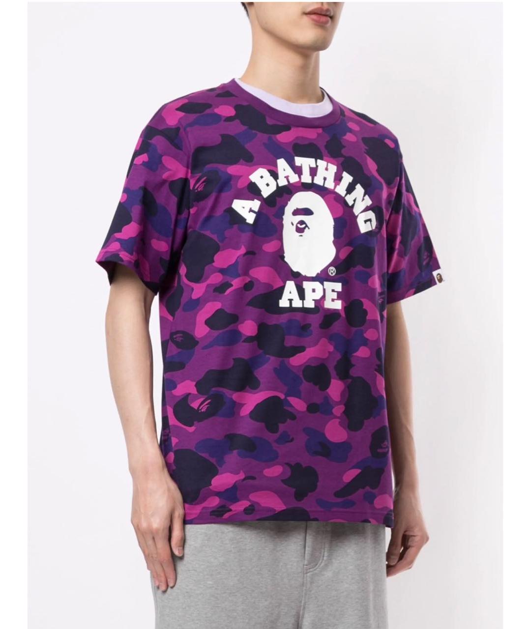 A BATHING APE Фиолетовая хлопковая футболка, фото 4