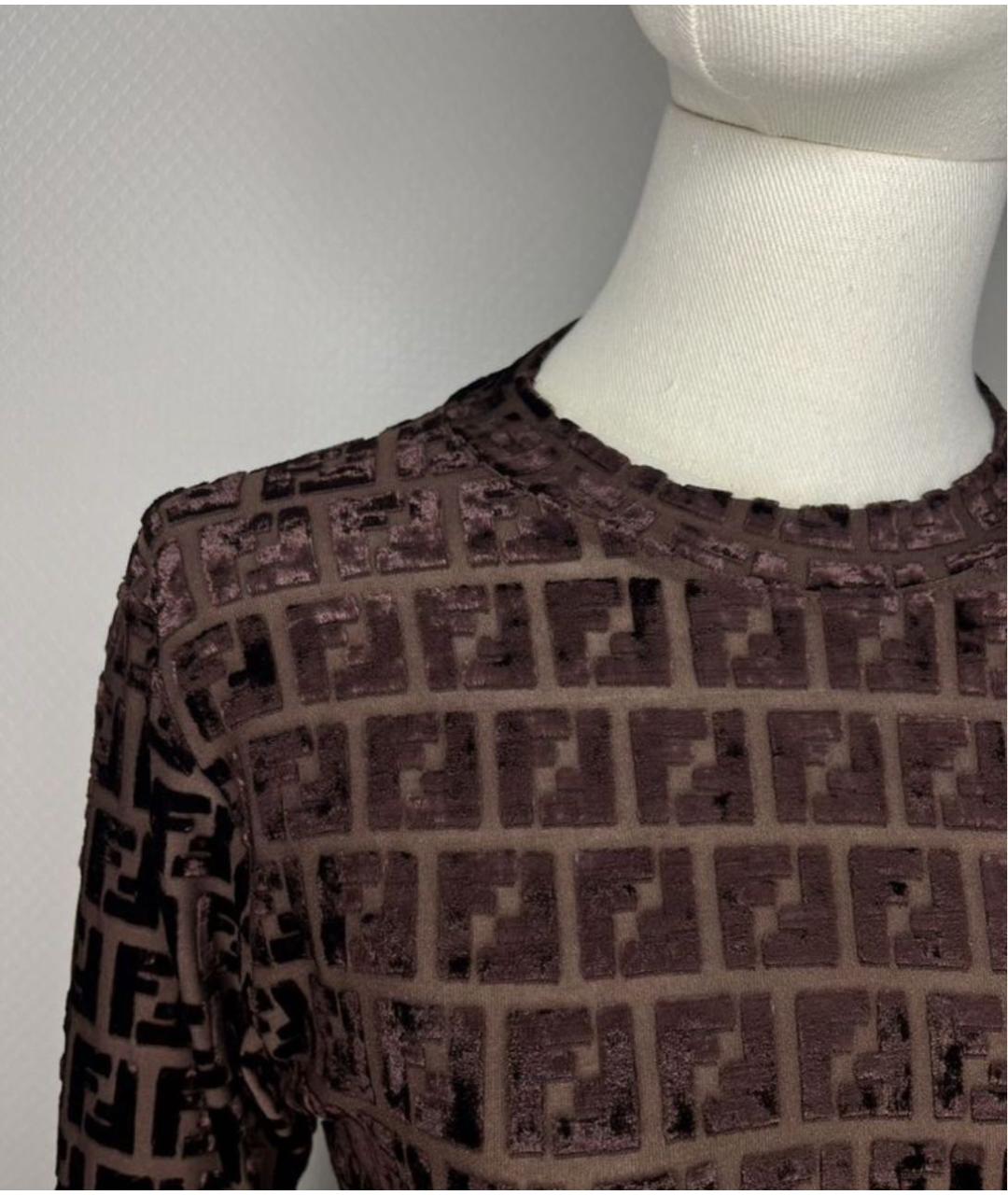 FENDI Коричневый бархатный джемпер / свитер, фото 4