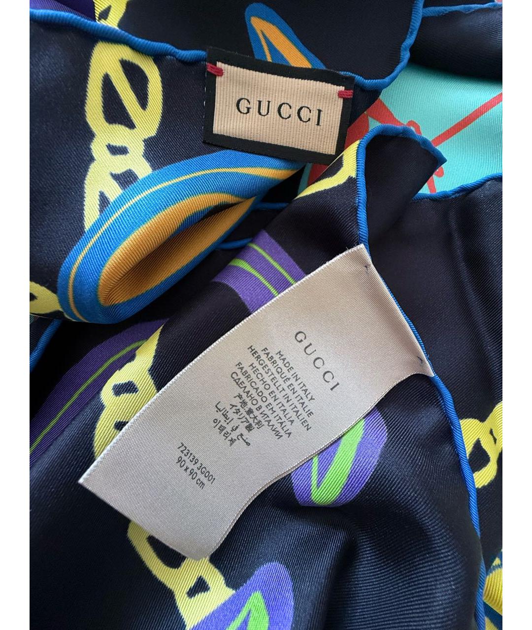 GUCCI Темно-синий шелковый платок, фото 4