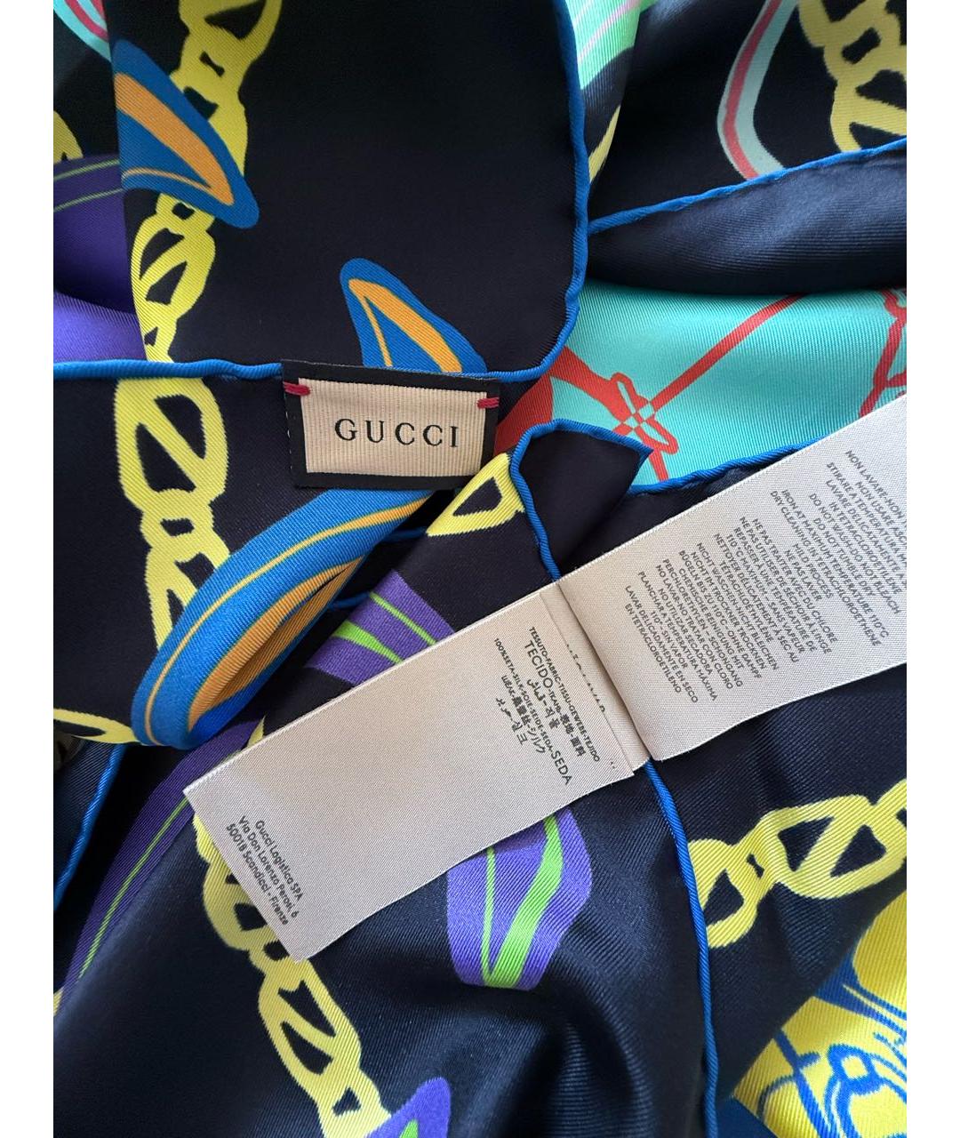 GUCCI Темно-синий шелковый платок, фото 5