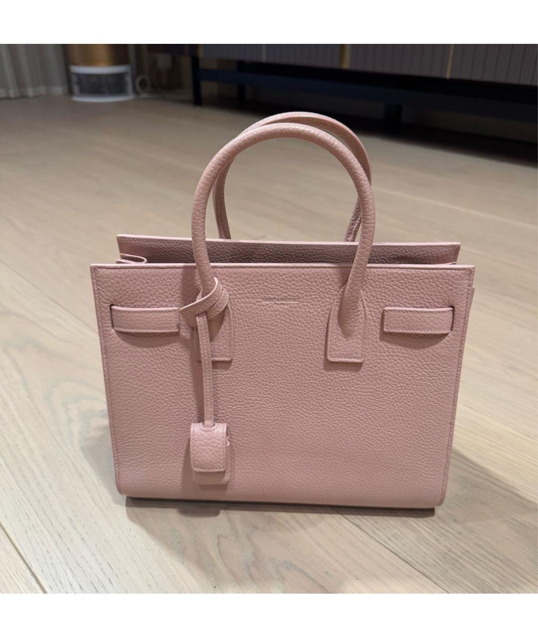 SAINT LAURENT Розовая кожаная сумка тоут, фото 5