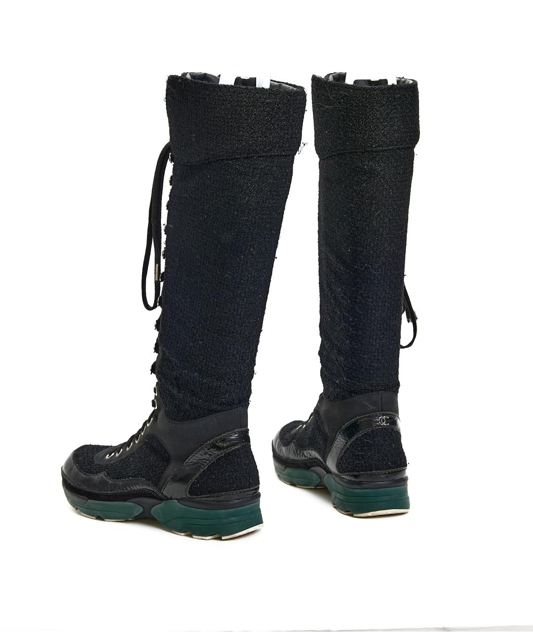 CHANEL Черные текстильные сапоги, фото 4