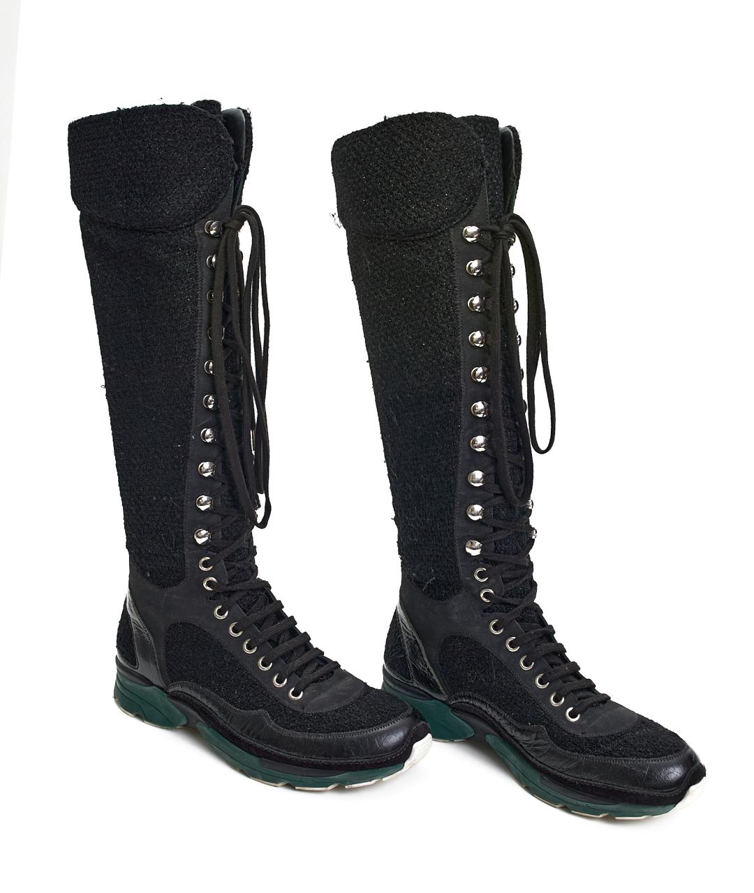 CHANEL Черные текстильные сапоги, фото 6