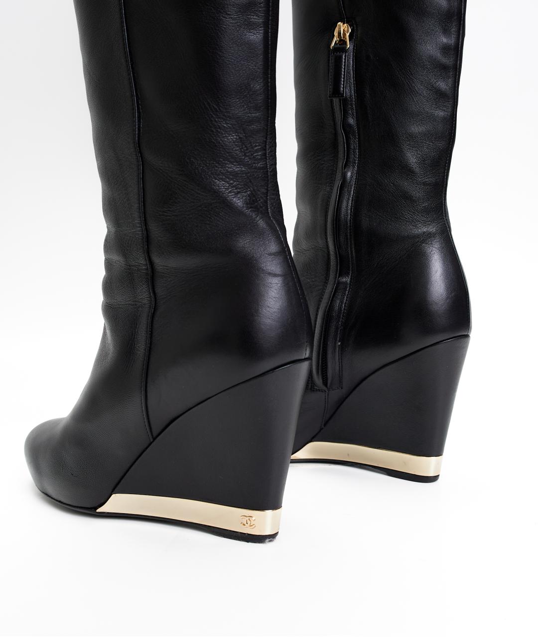 CHANEL Черные кожаные сапоги, фото 5
