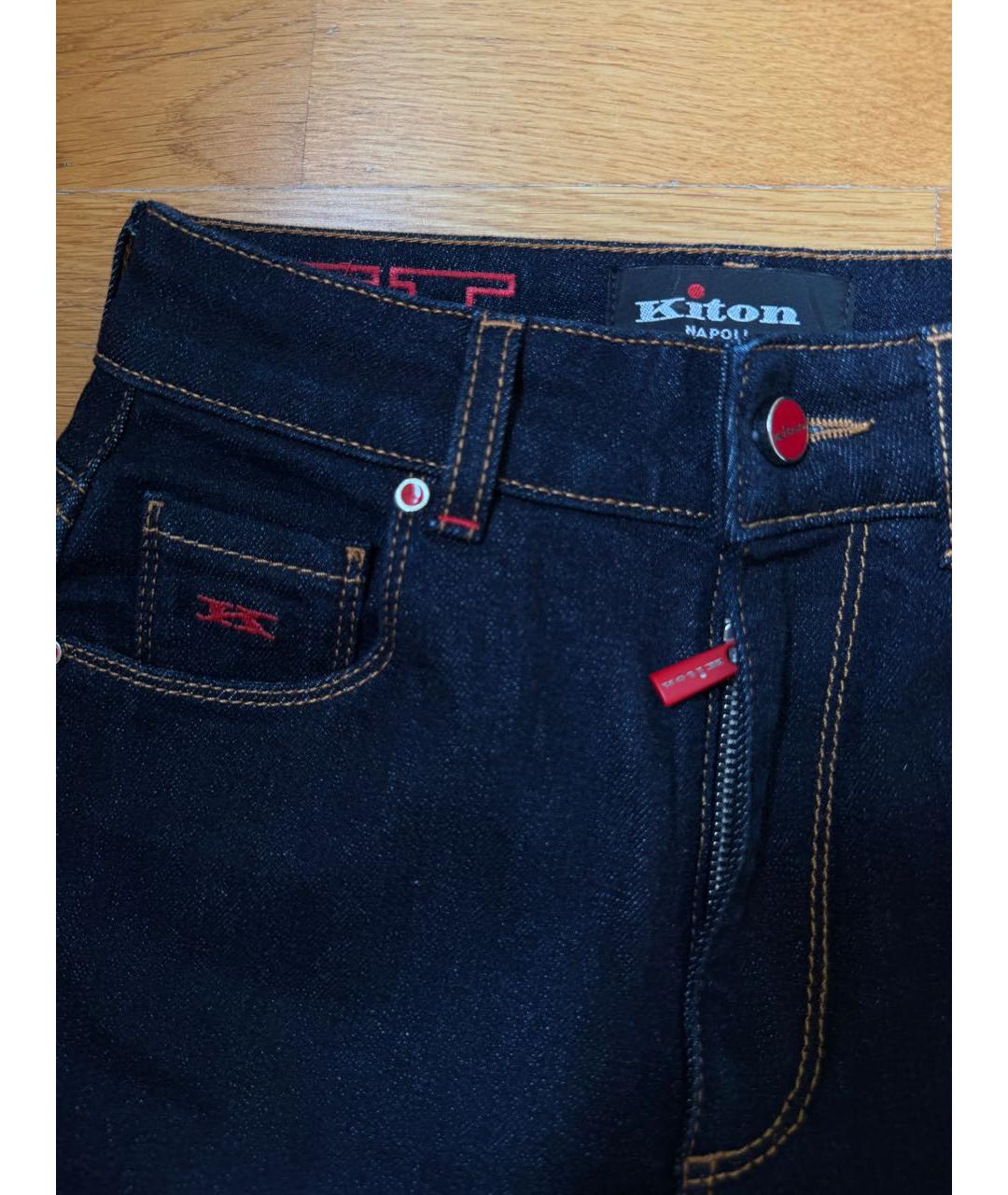 KITON Темно-синие хлопко-эластановые прямые джинсы, фото 3