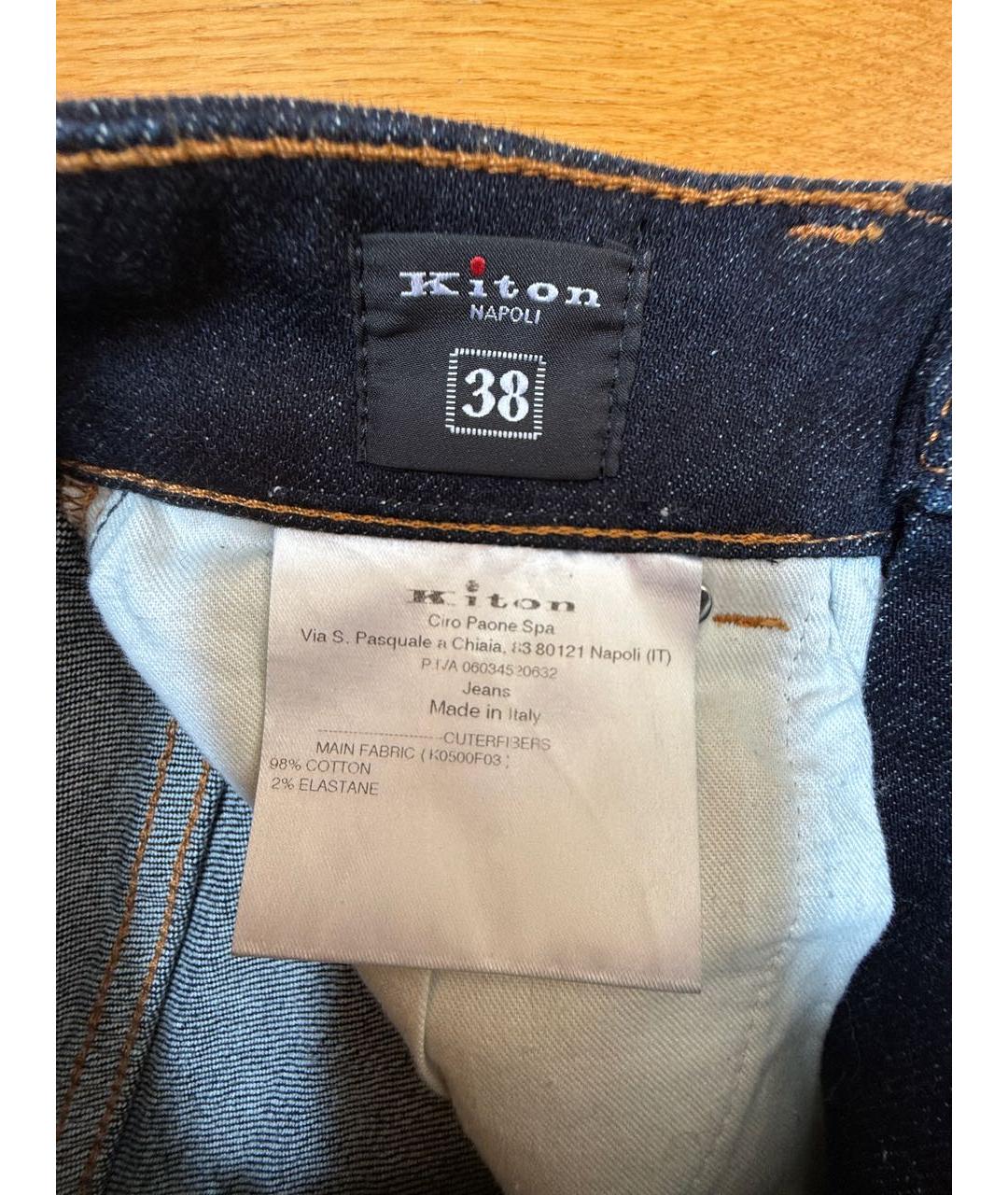 KITON Темно-синие хлопко-эластановые прямые джинсы, фото 4