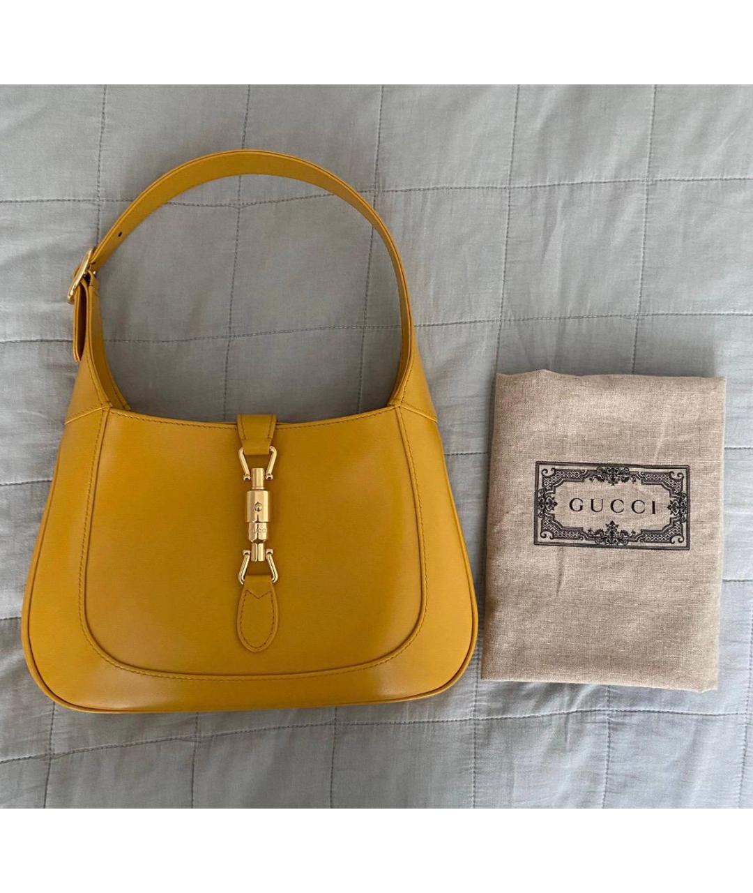 GUCCI Желтая кожаная сумка с короткими ручками, фото 4