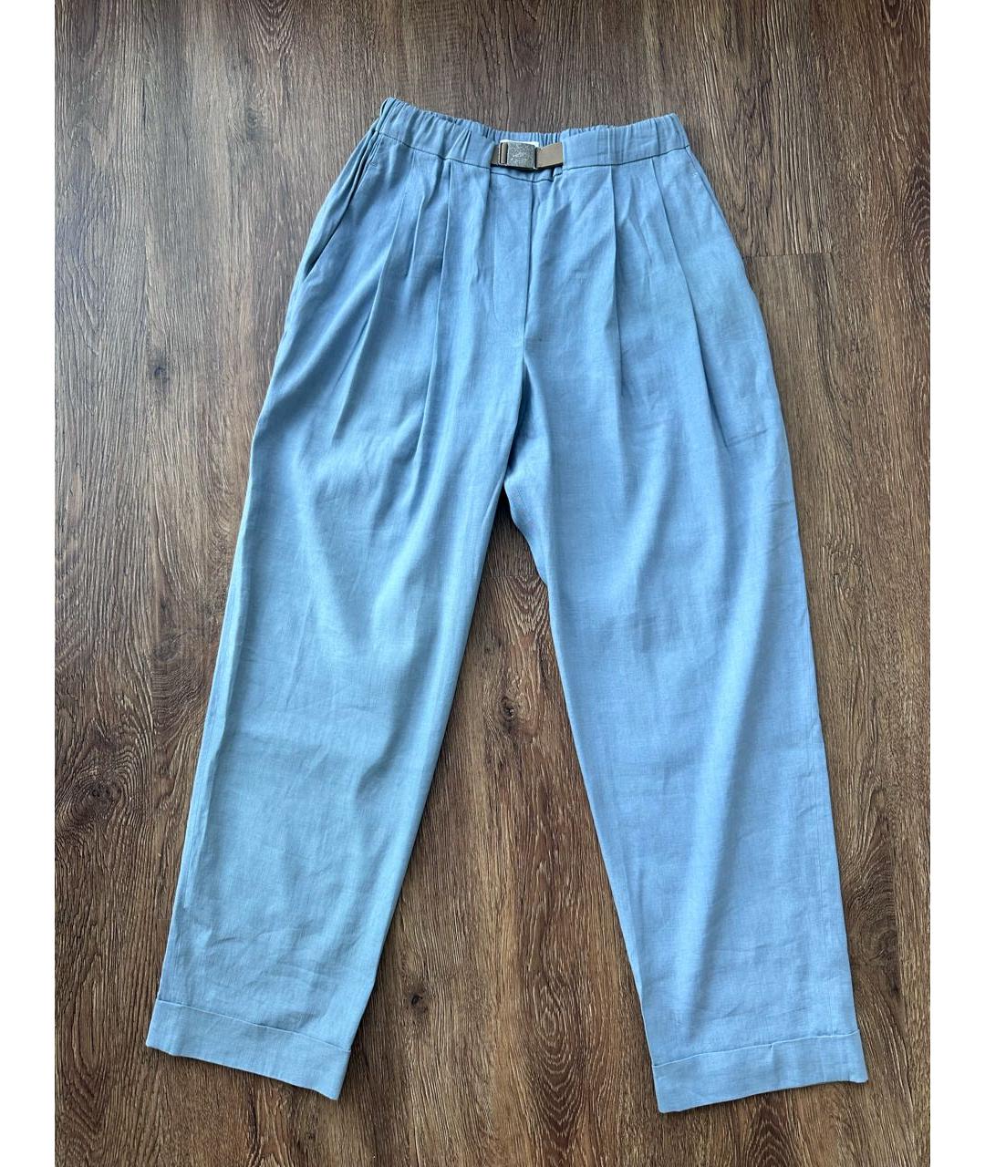 BRUNELLO CUCINELLI Голубые льняные брюки узкие, фото 4