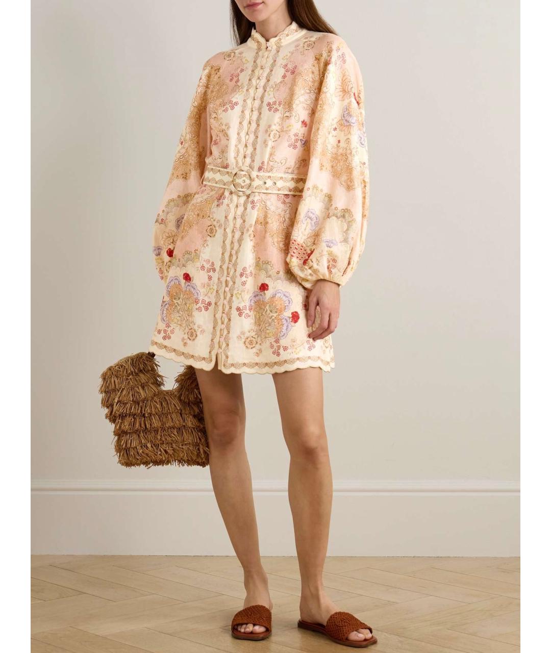 ZIMMERMANN Розовое льняное коктейльное платье, фото 7