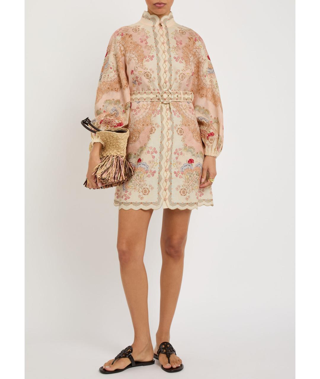 ZIMMERMANN Розовое льняное коктейльное платье, фото 6