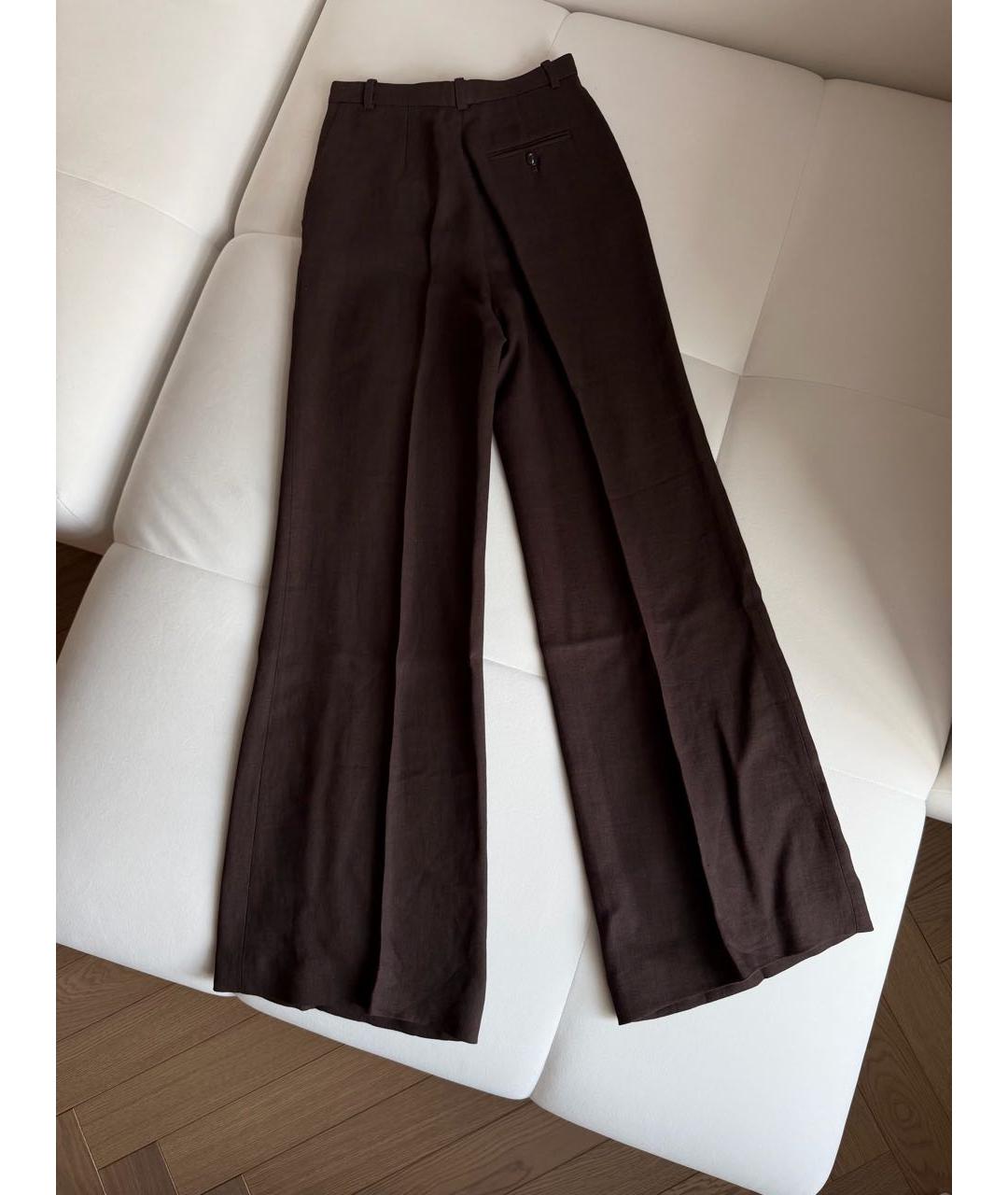 LORO PIANA Коричневые льняные брюки широкие, фото 3