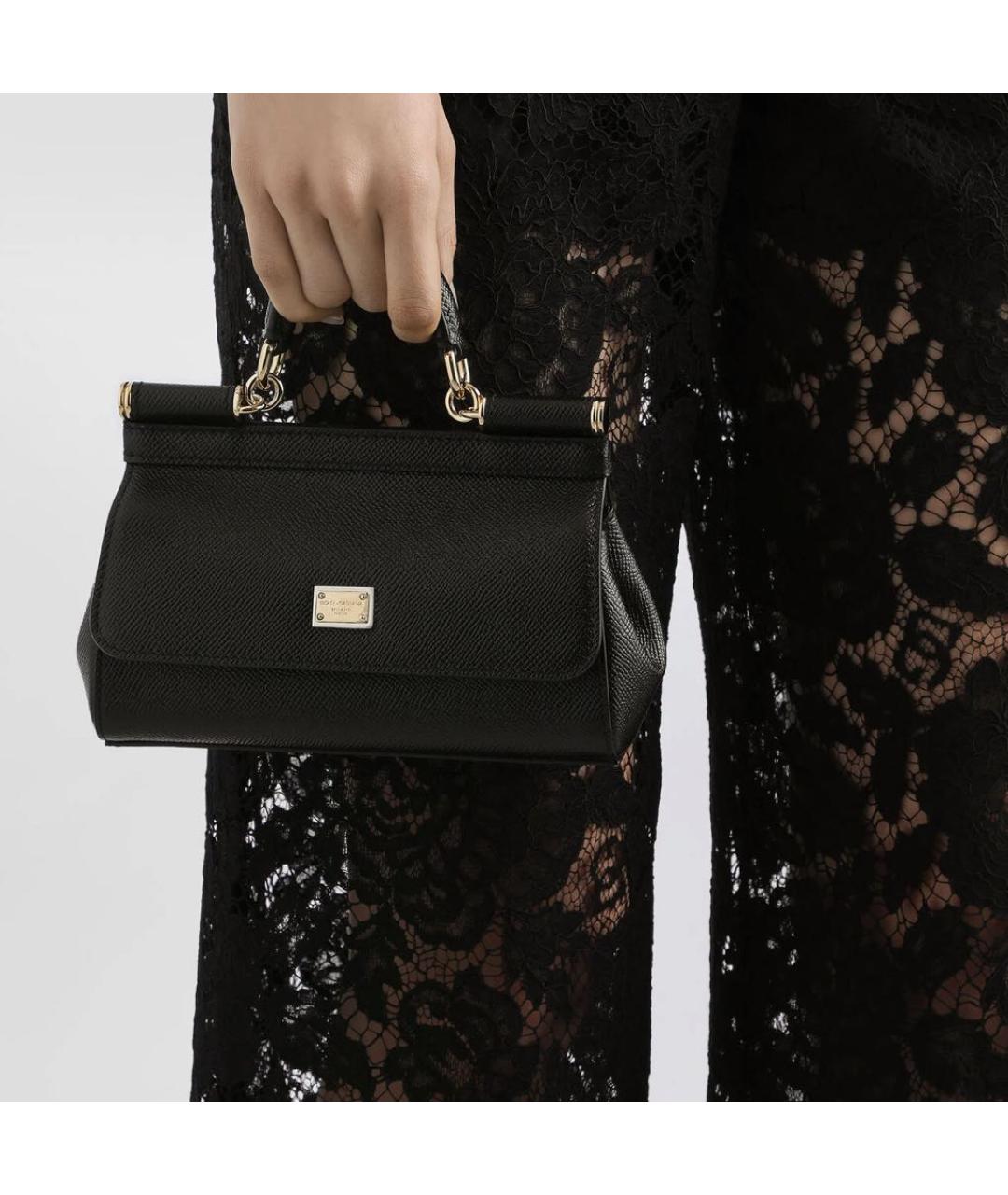 DOLCE&GABBANA Черная кожаная сумка с короткими ручками, фото 4