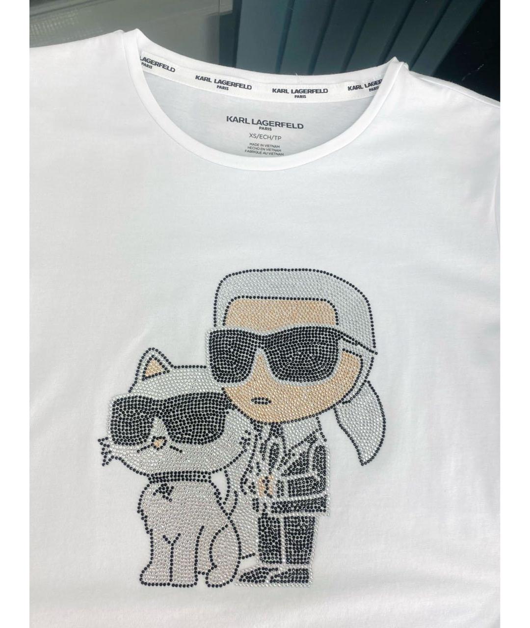 KARL LAGERFELD Белая хлопко-эластановая футболка, фото 3