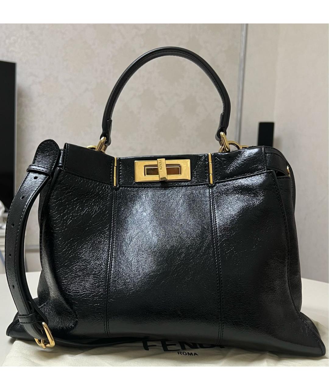 FENDI Черная кожаная сумка тоут, фото 6