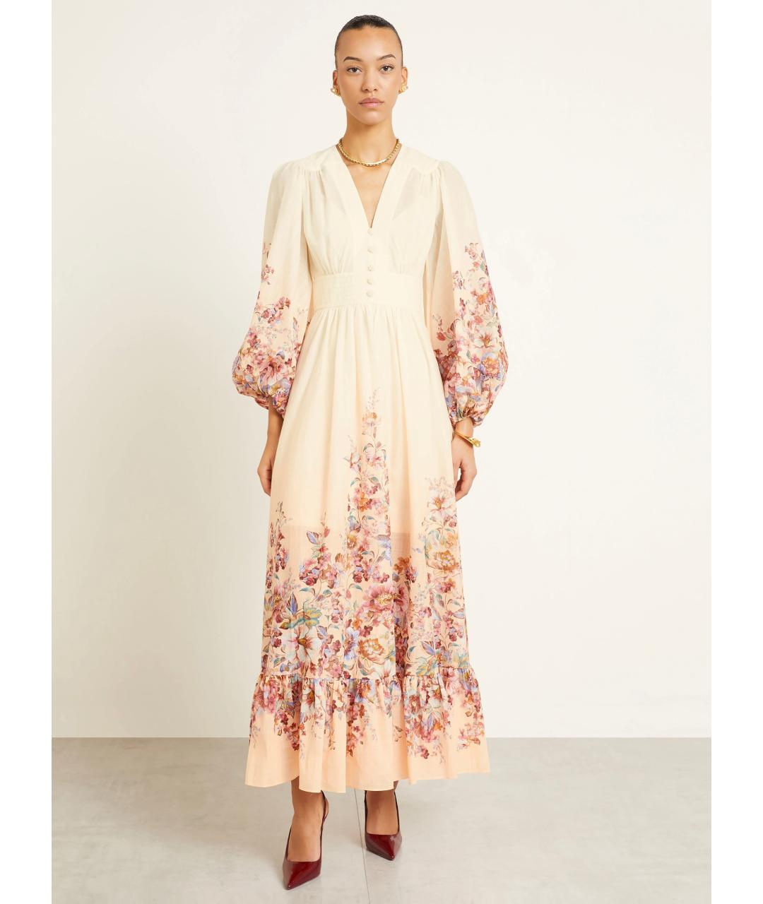 ZIMMERMANN Бежевое хлопковое коктейльное платье, фото 3