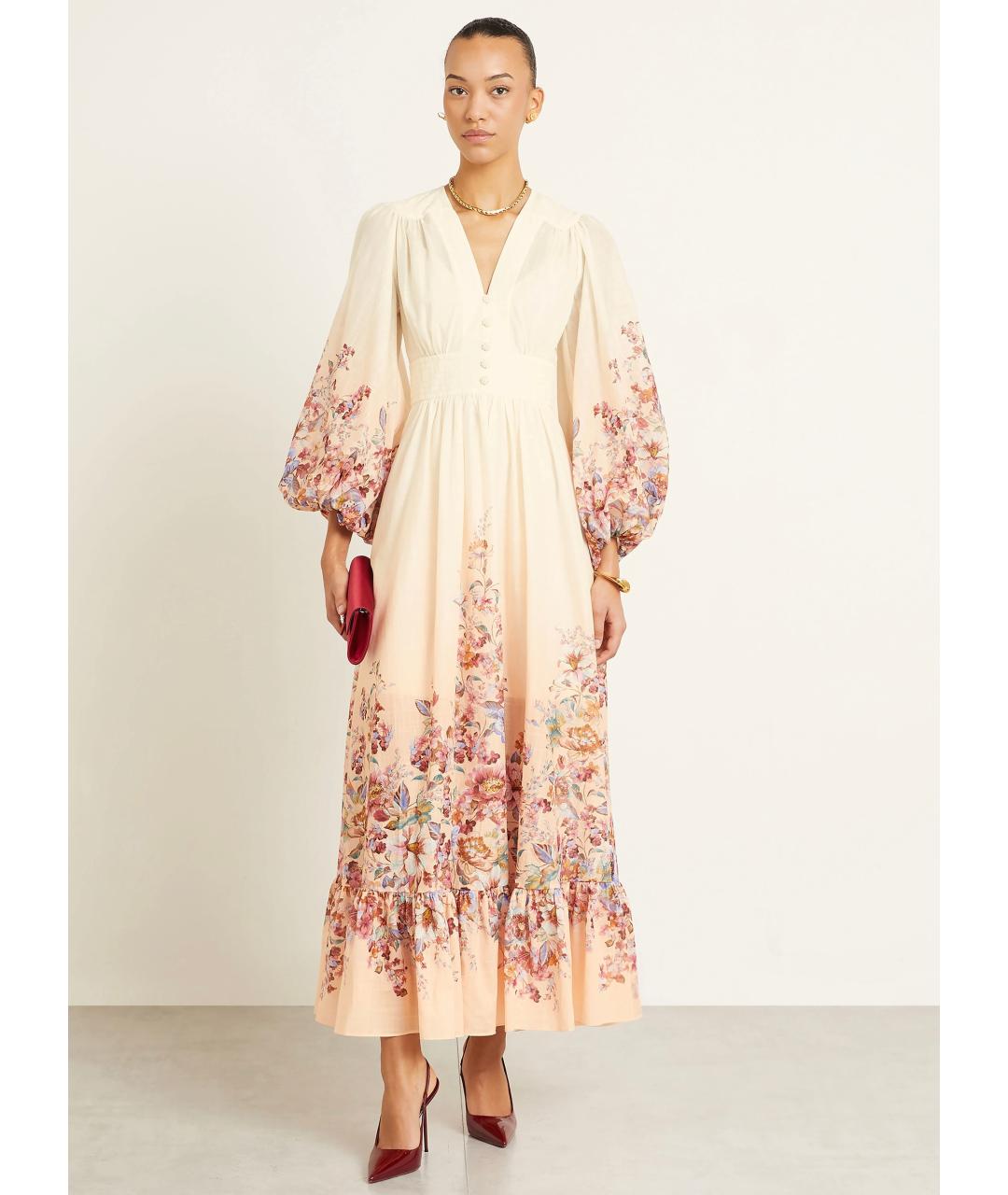 ZIMMERMANN Бежевое хлопковое коктейльное платье, фото 2