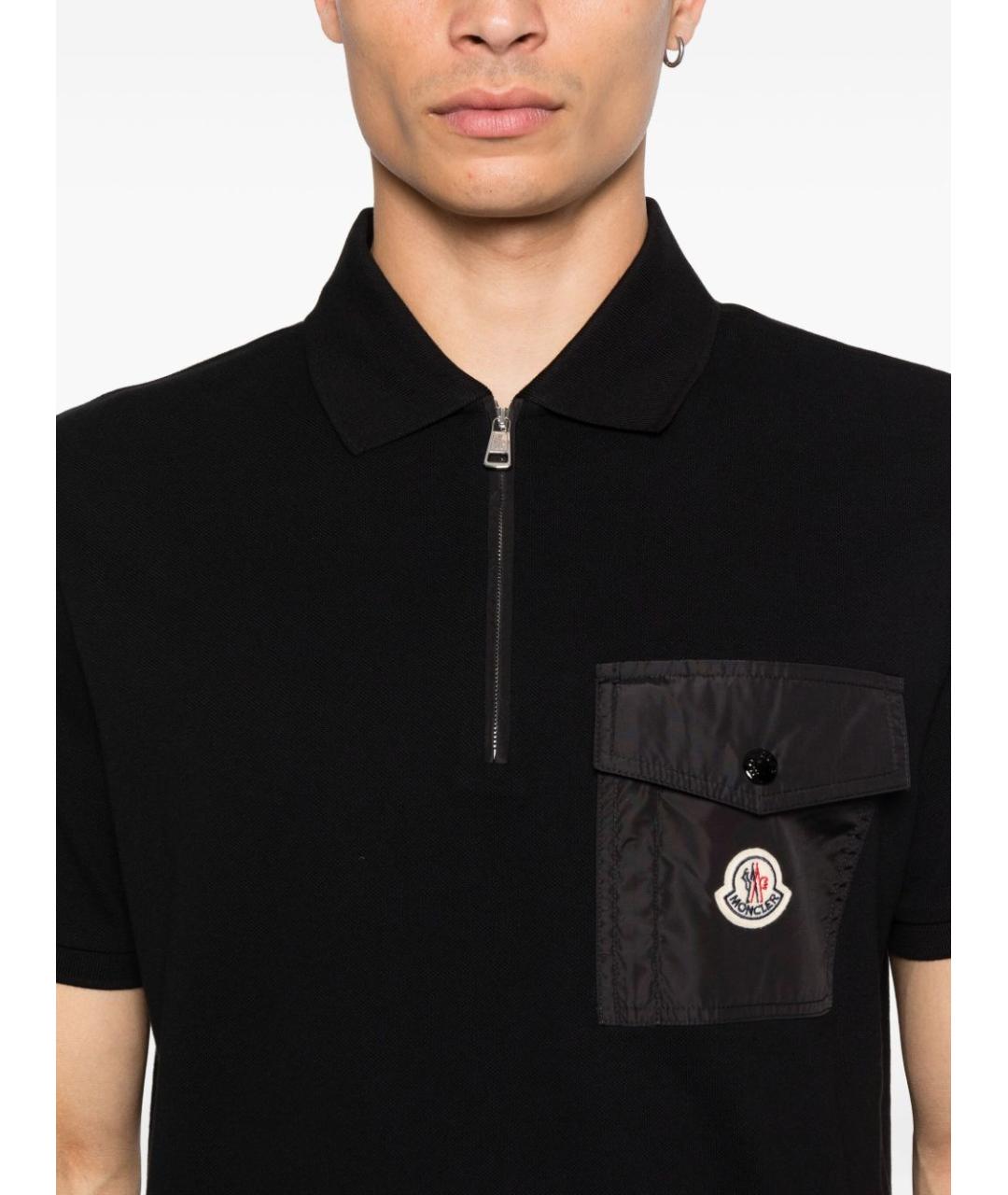 MONCLER Черное хлопковое поло с коротким рукавом, фото 2