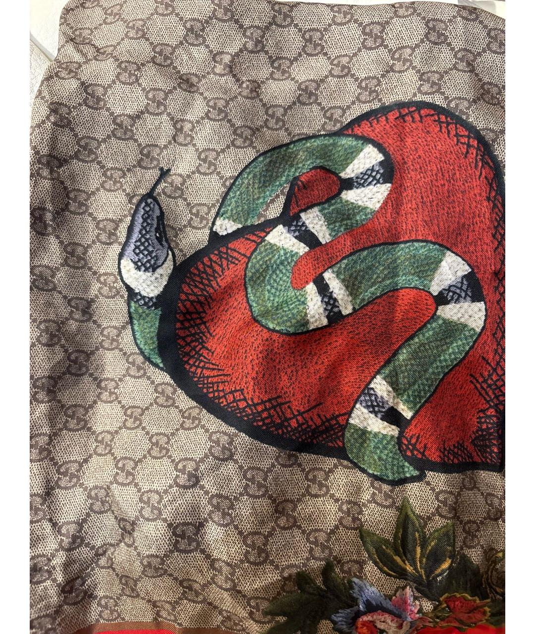 GUCCI Бежевый шелковый платок, фото 2