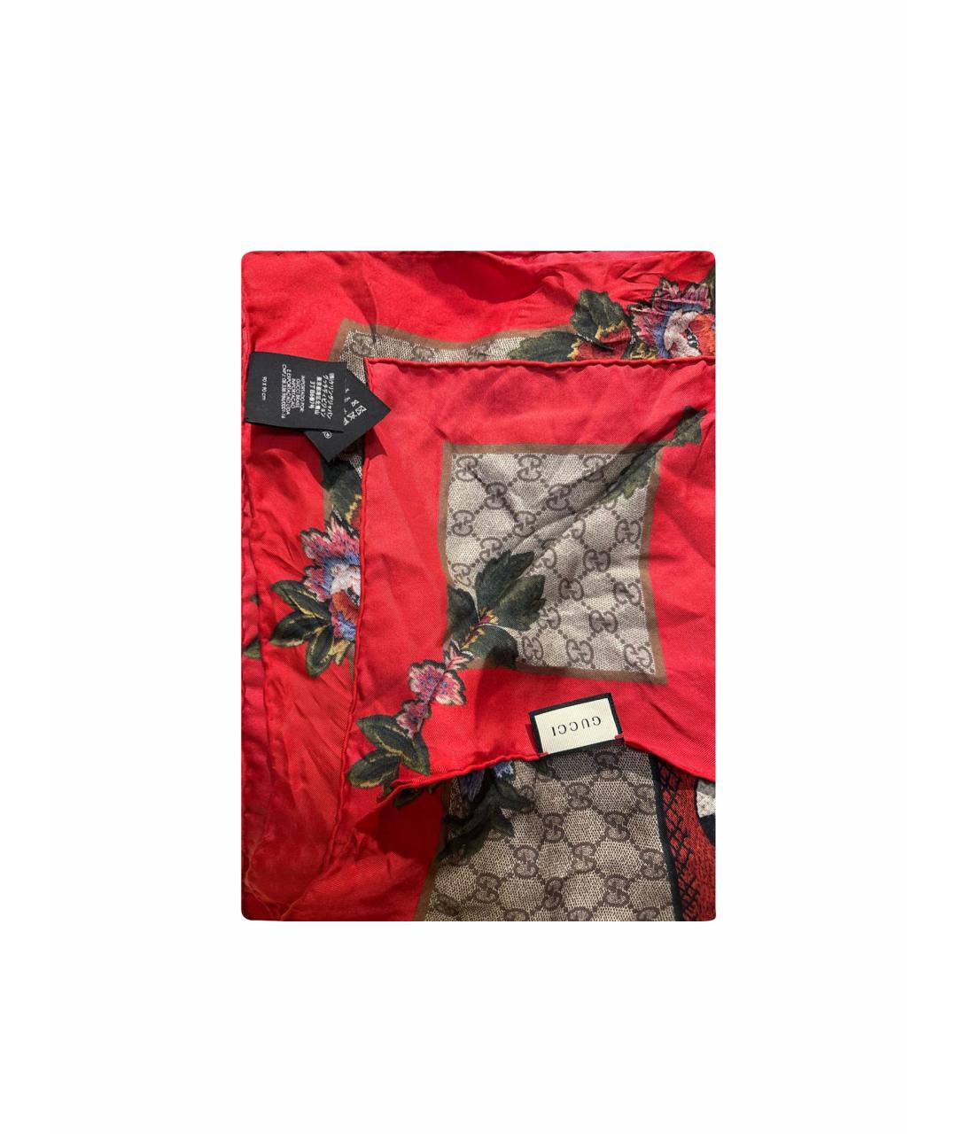 GUCCI Бежевый шелковый платок, фото 1