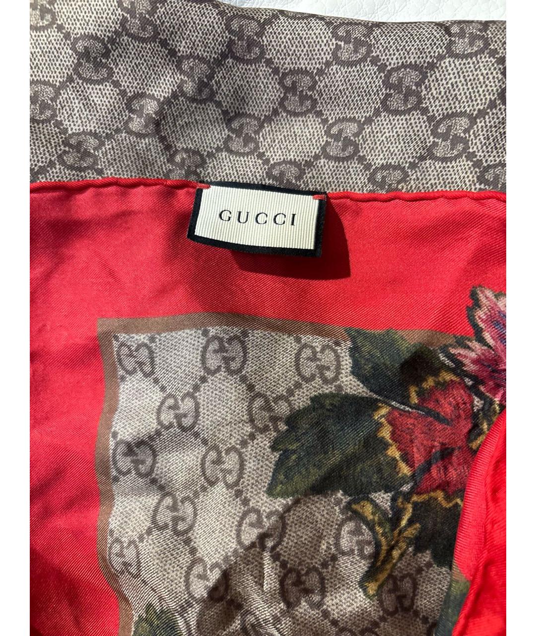GUCCI Бежевый шелковый платок, фото 3