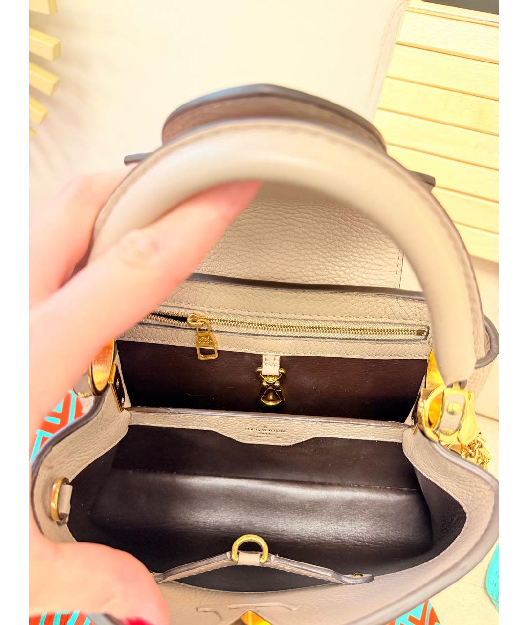 LOUIS VUITTON Серая кожаная сумка с короткими ручками, фото 5