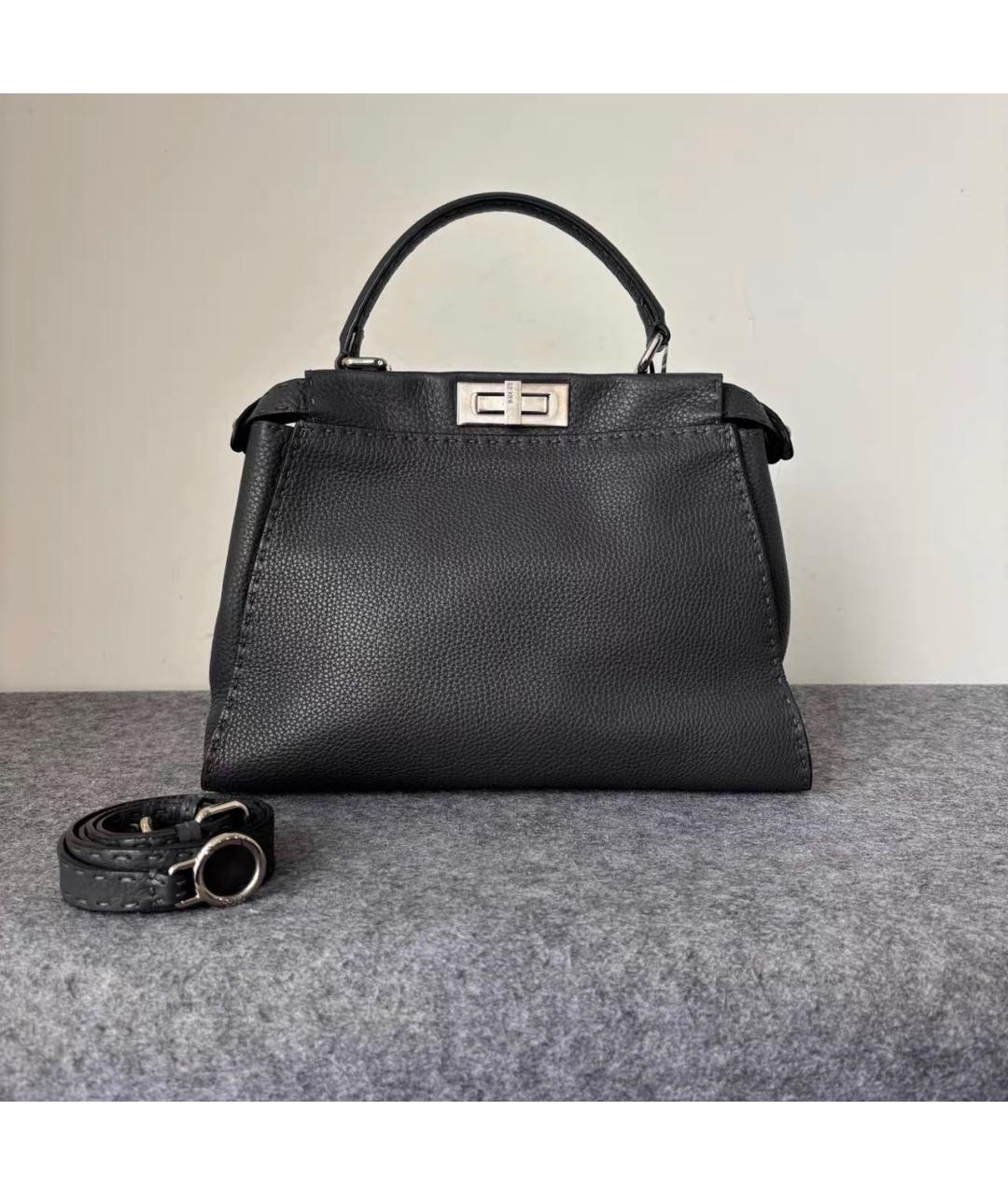 FENDI Черная кожаная сумка тоут, фото 8