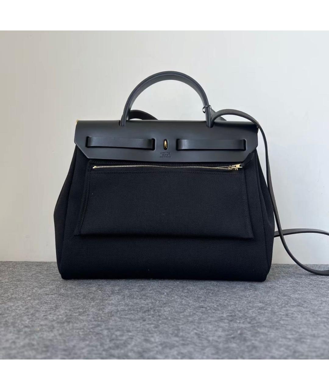 HERMES Черная кожаная сумка тоут, фото 2