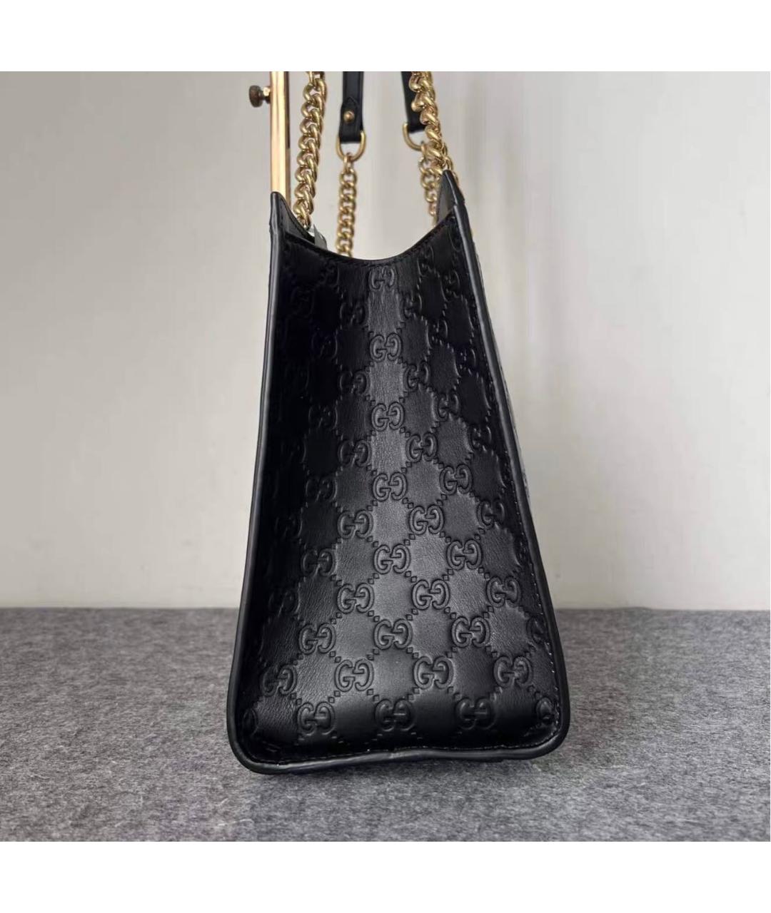 GUCCI Черная кожаная сумка тоут, фото 3