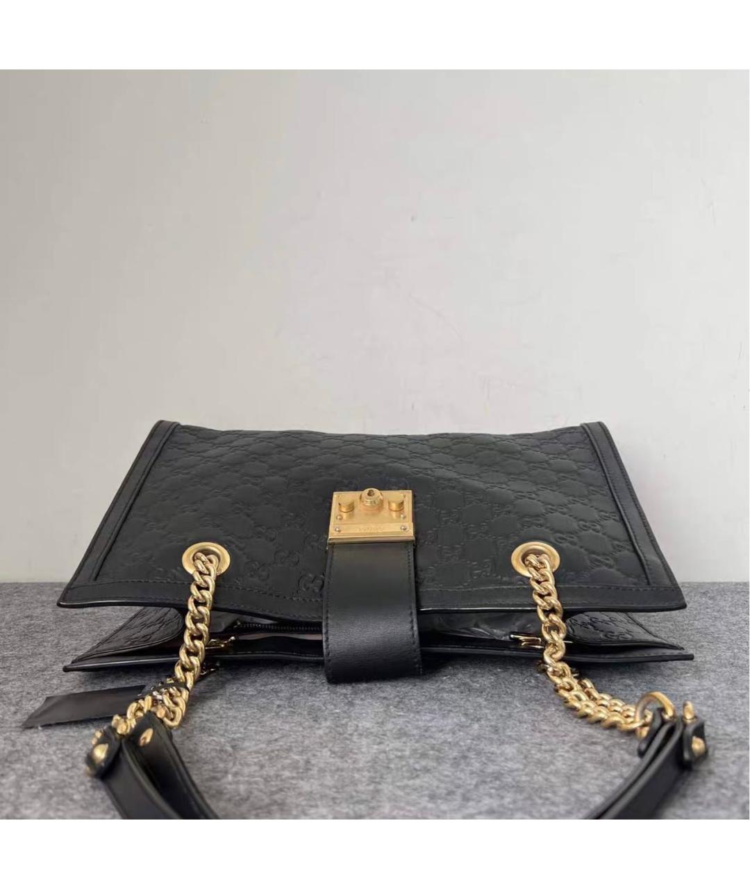 GUCCI Черная кожаная сумка тоут, фото 5